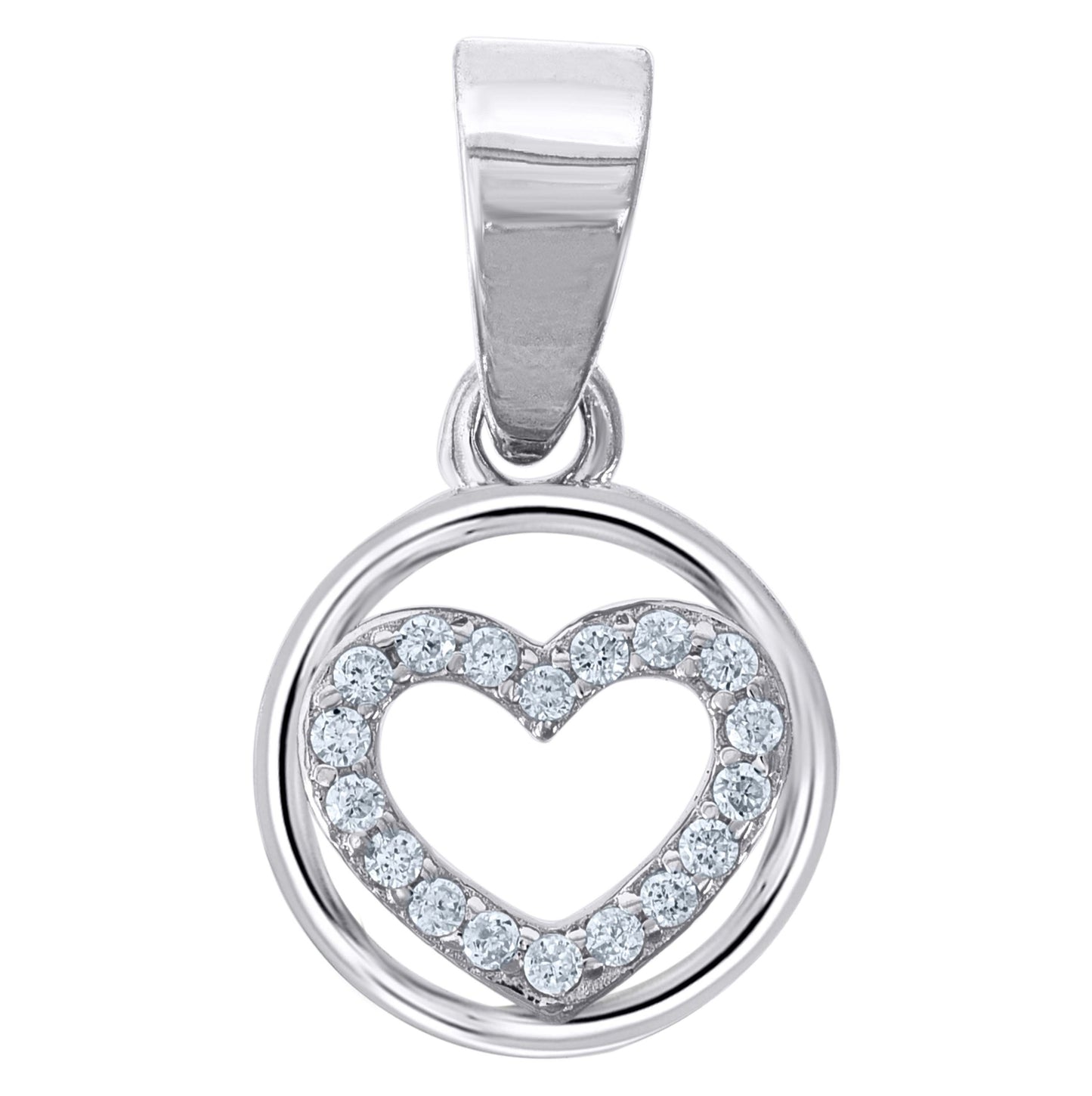 Sterling Silver Womens Cubic Zirconia Heart Charm Pendant