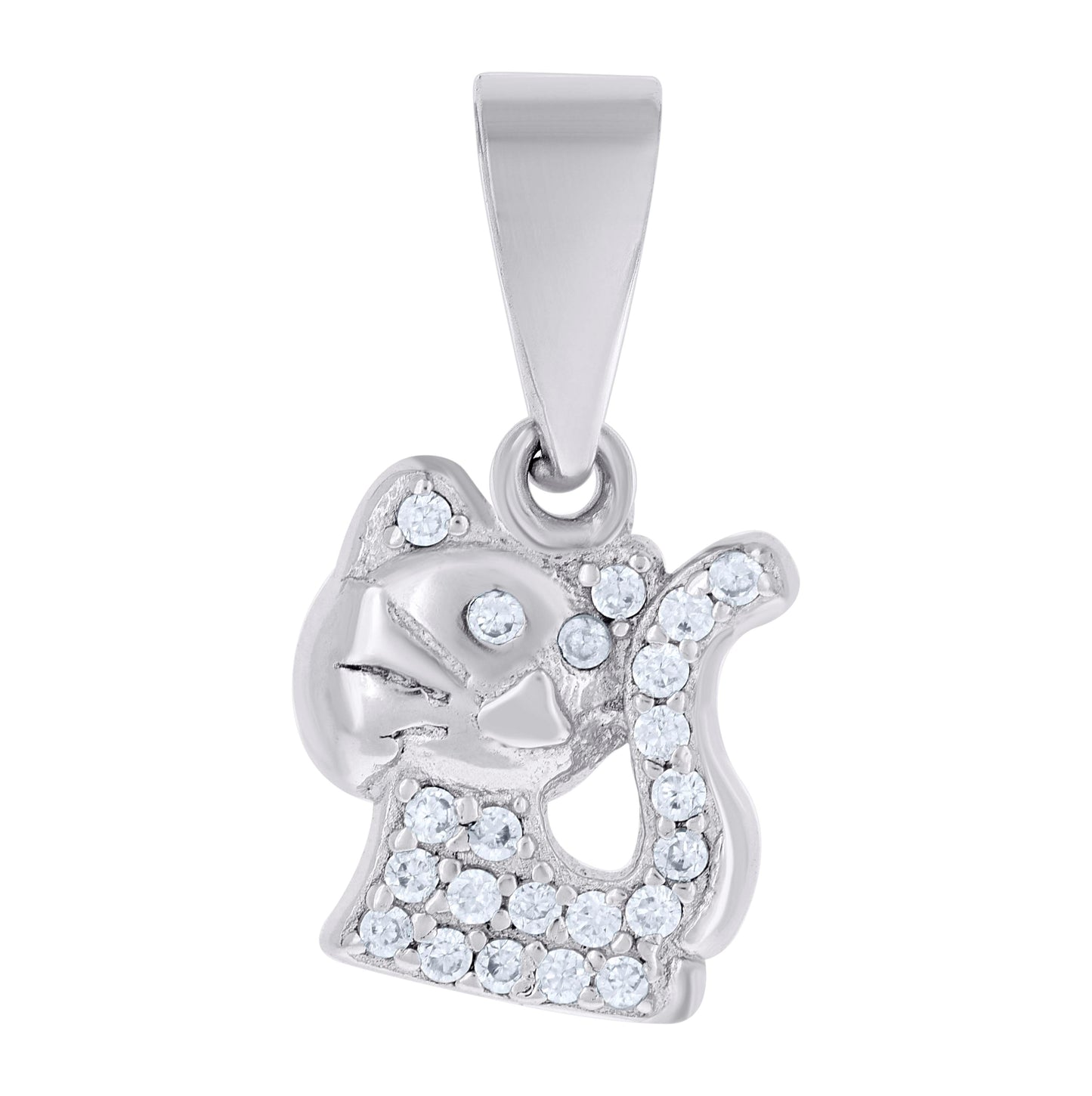 Sterling Silver Womens Cubic Zirconia Cat Charm Pendant