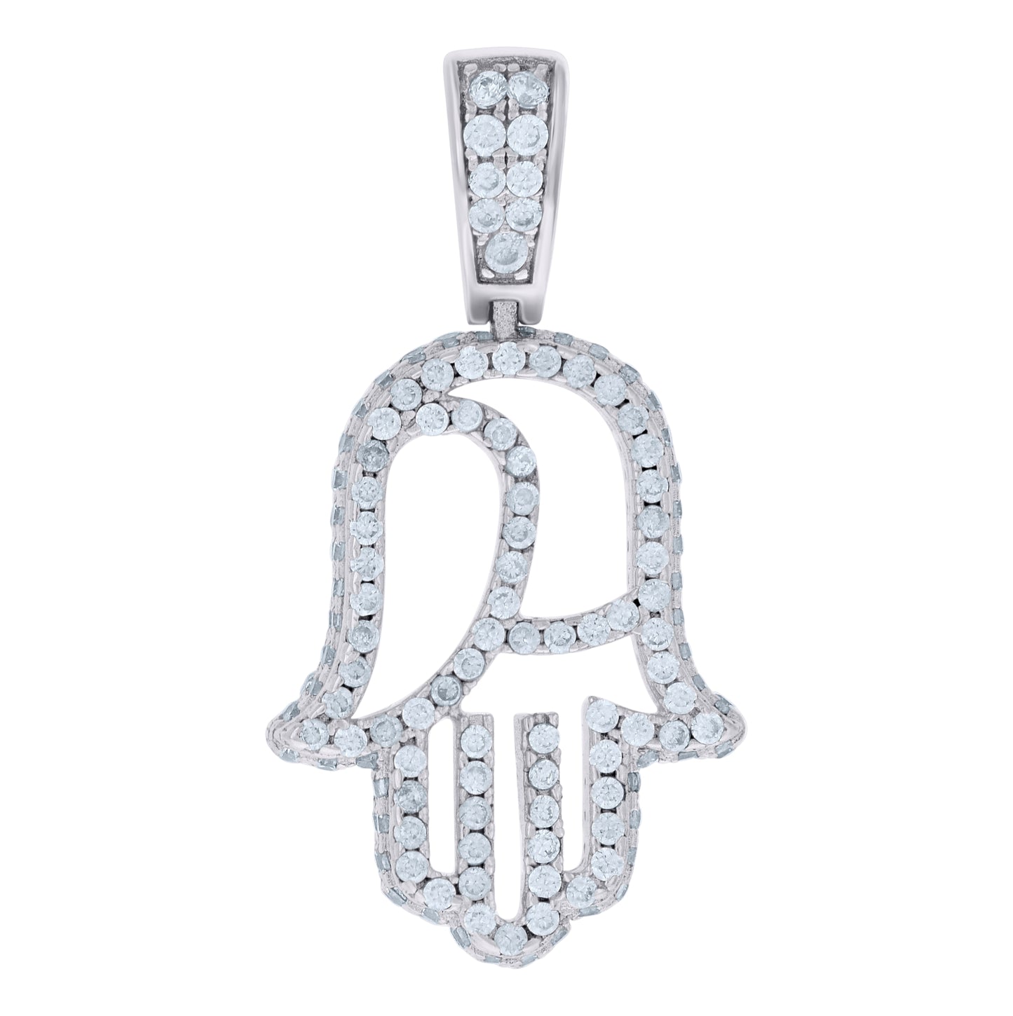 Sterling Silver Unisex Cubic Zirconia Humsa Religious Charm Pendant