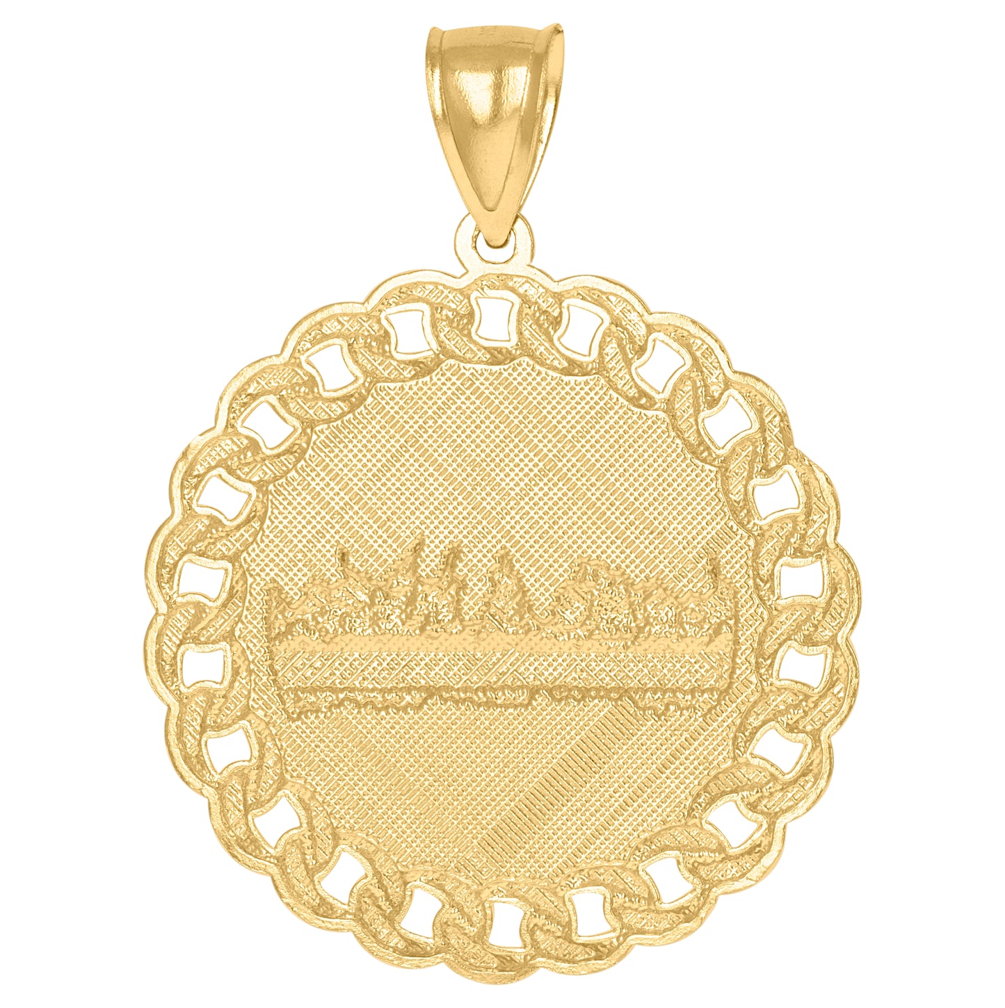 10K Gold Two-Tone Mens Last Supper Religious Cuban Link Medallion Charm Pendant