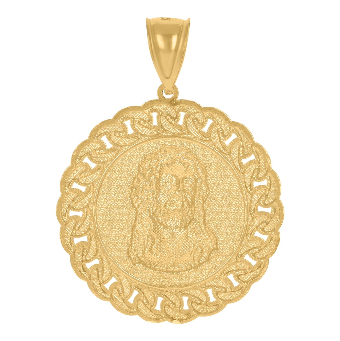 10K Two-Tone Gold Mens Women Diamond-Cut Curb Border Jesus Christ Religious Charm Pendant