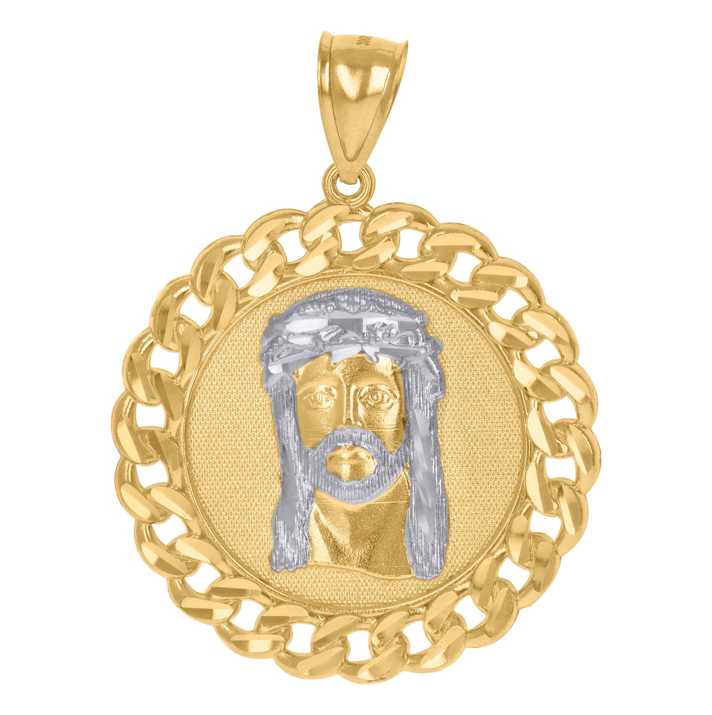 10K Gold Two-Tone Mens Jesus Religious Charm Pendant