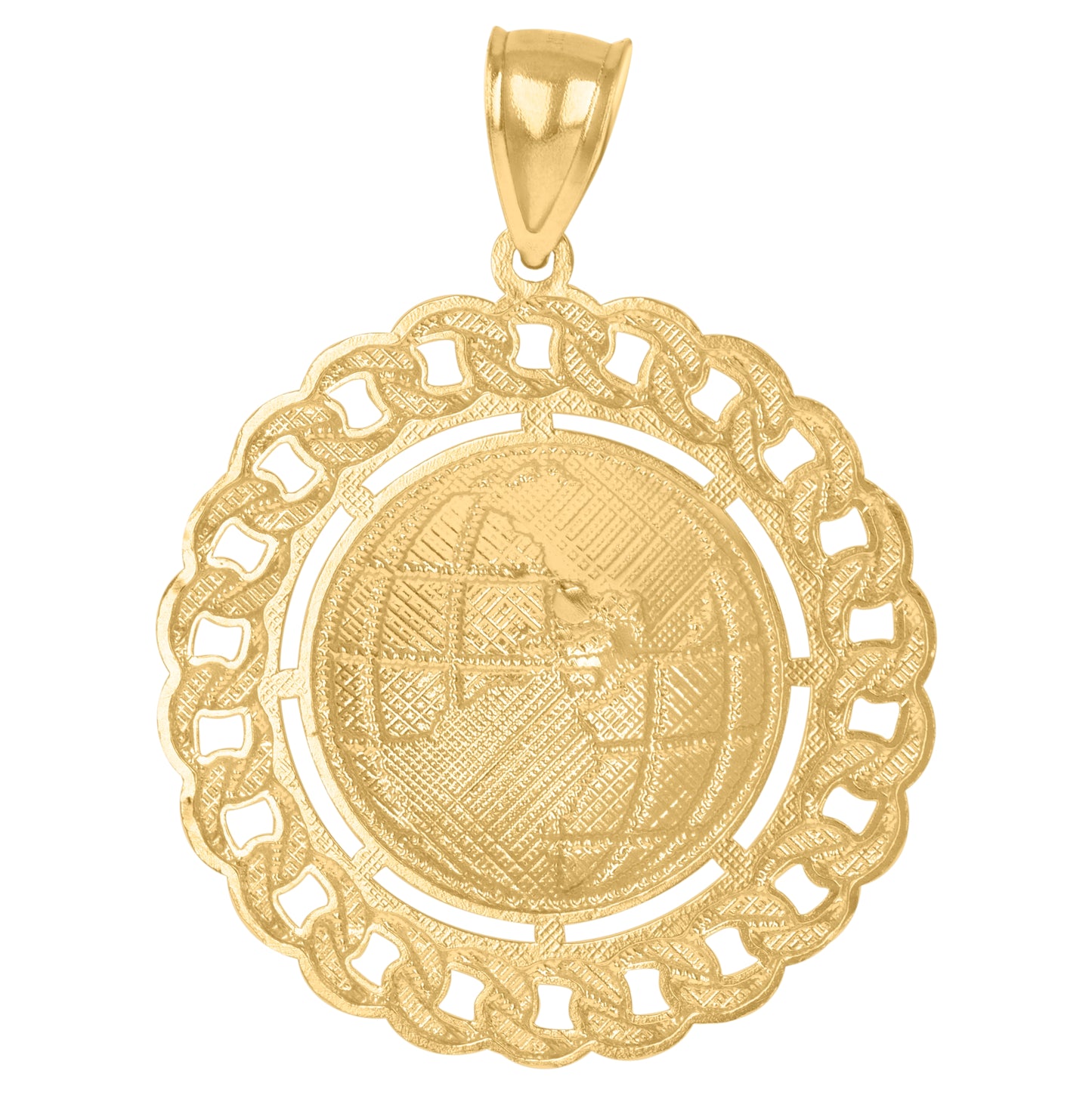 10K Gold Two-Tone Mens Earth World Globe Charm Pendant