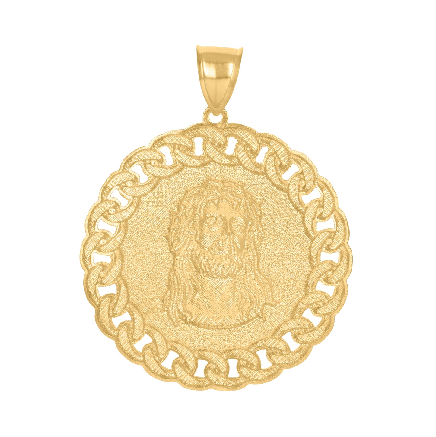 10K Two-Tone Gold Mens Women Curb Border Jesus Christ Religious Charm Pendant