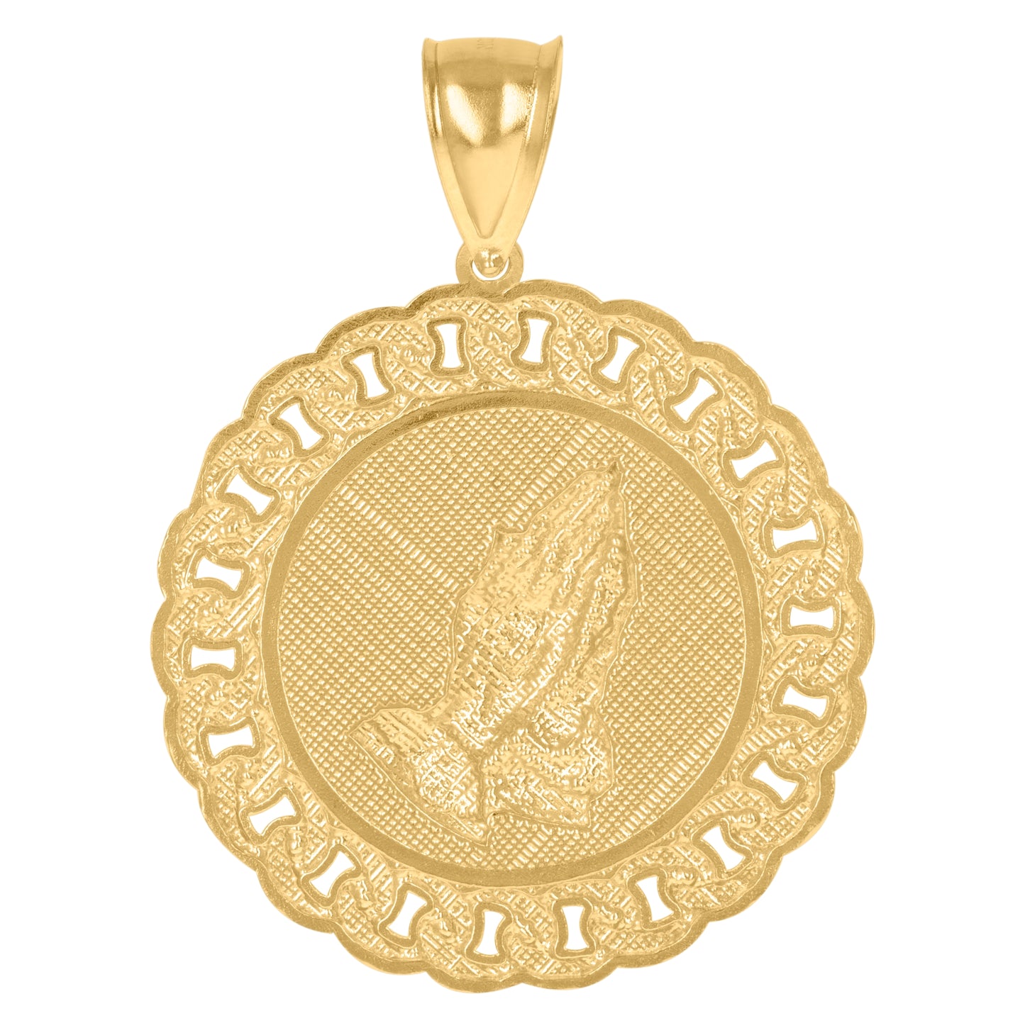 10K Gold Two-Tone Textured Mens Praying Hands Religious Charm Pendant