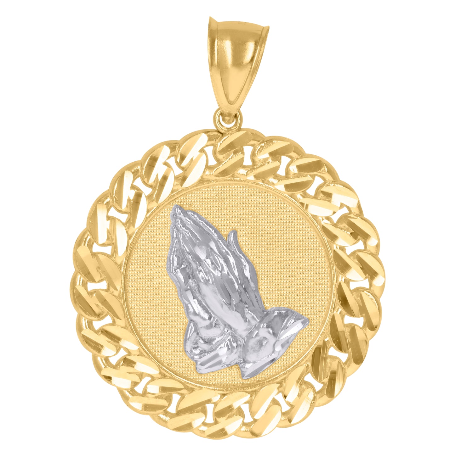 10K Gold Two-Tone Textured Mens Praying Hands Religious Charm Pendant