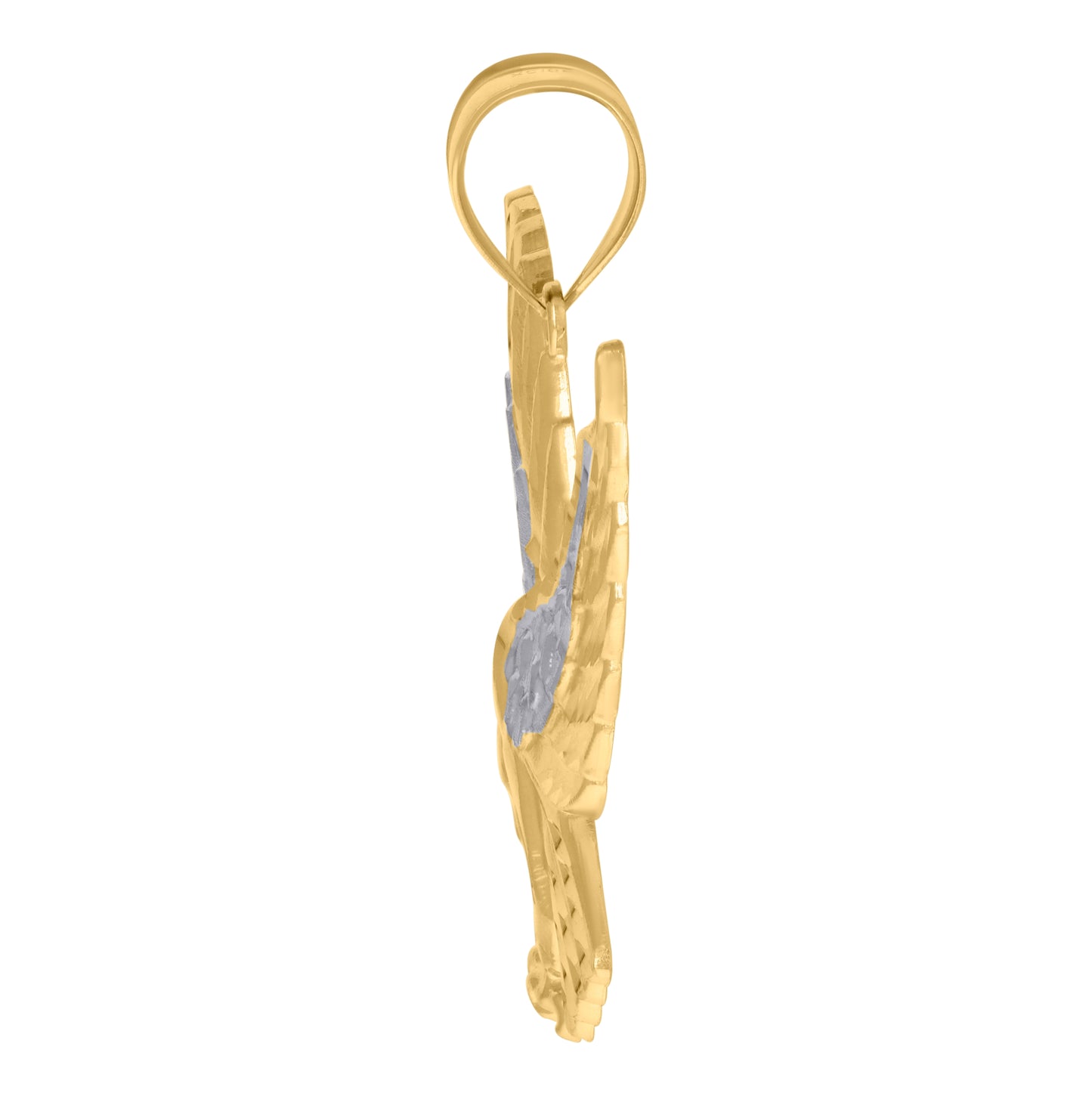 10K Two-Tone Gold Mens Diamond-Cut Eagle Animal Patriotism Charm Pendant