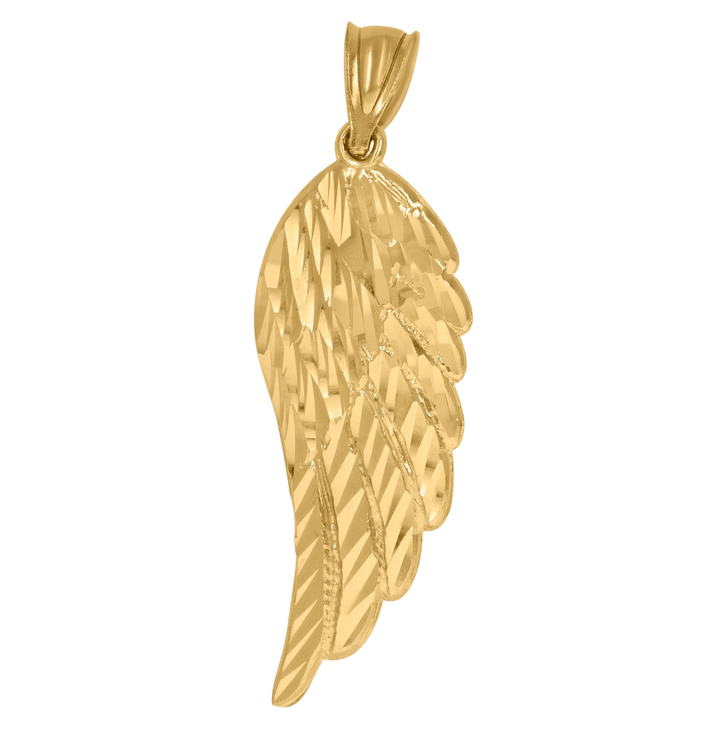 10K Yellow Gold Mens Women Diamond-Cut Angel Wing Charm Pendant