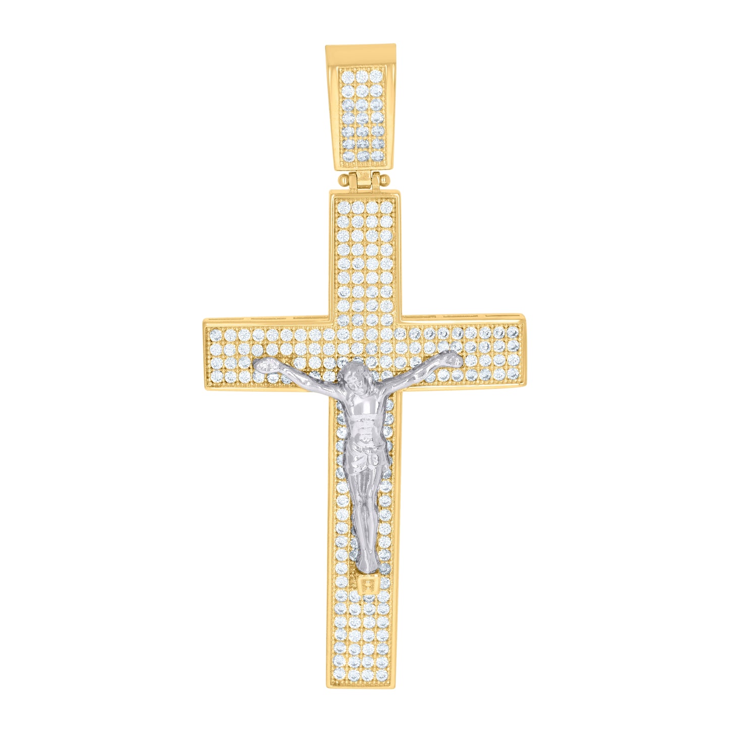 10K Two-Tone Gold Mens Cubic-Zirconia Cross Crucifix Religious Charm Pendant