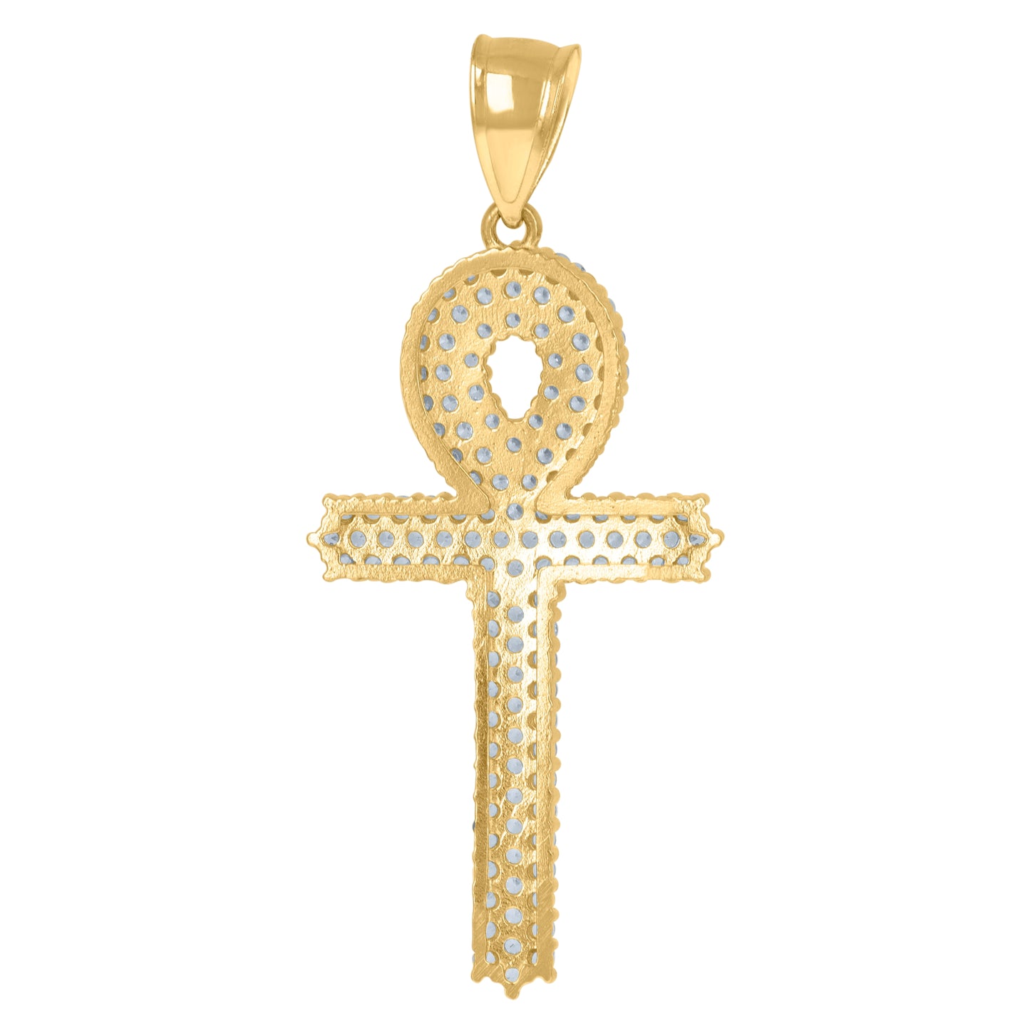 10K Yellow Gold Unisex Cubic Zirconia Cubic-Zirconia Ankh Cross Religious Charm Pendant