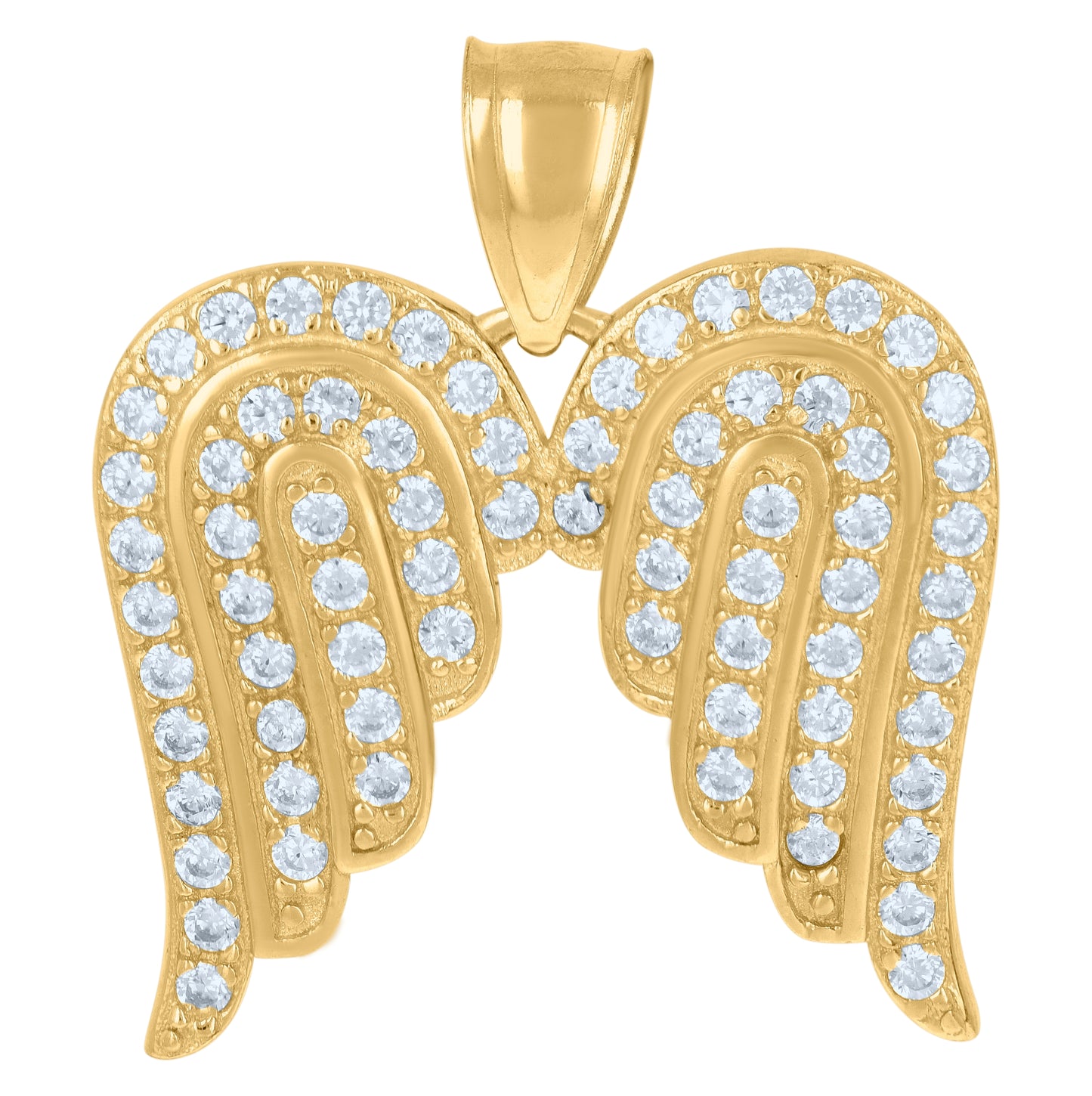 10K Yellow Gold Mens Women Cubic Zirconia Angel Wings Religious Charm Pendant