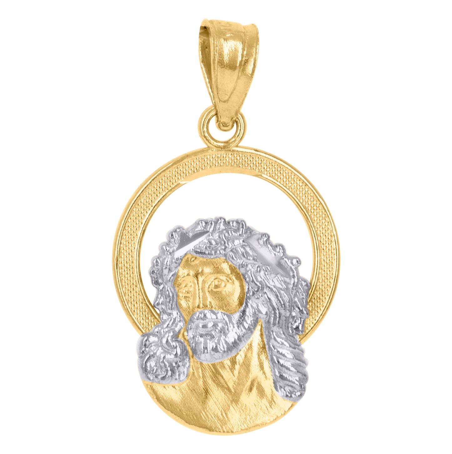 10K Gold Two-Tone Textured Womens Jesus Religious Charm Pendant