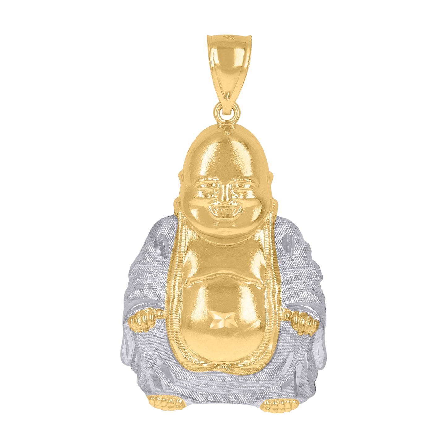 10K Gold Two-Tone Mens Laughing Buddha Luck Charm Pendant