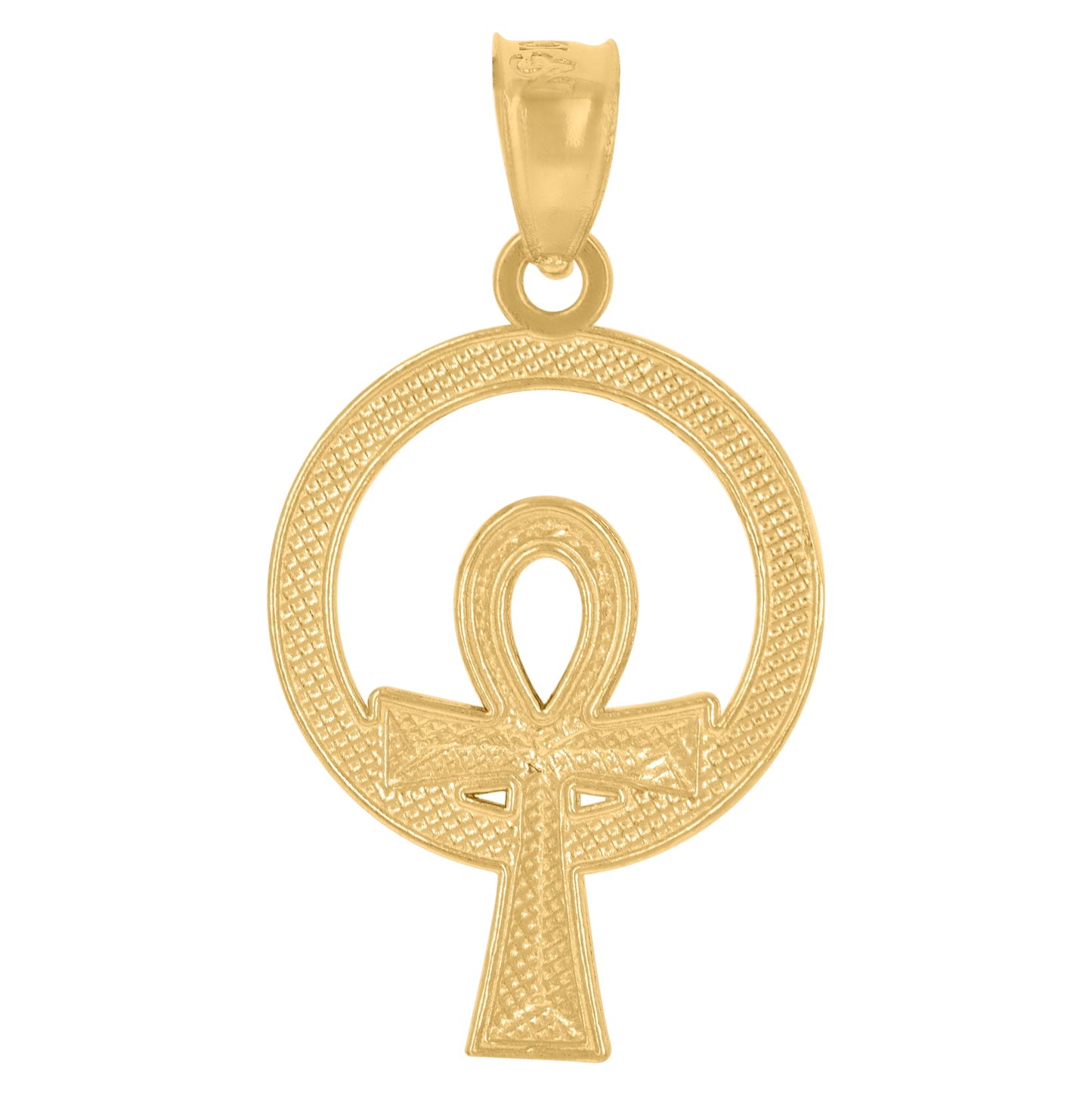 10K Gold Two-Tone Textured Womens Ankh Cross Religious Charm Pendant
