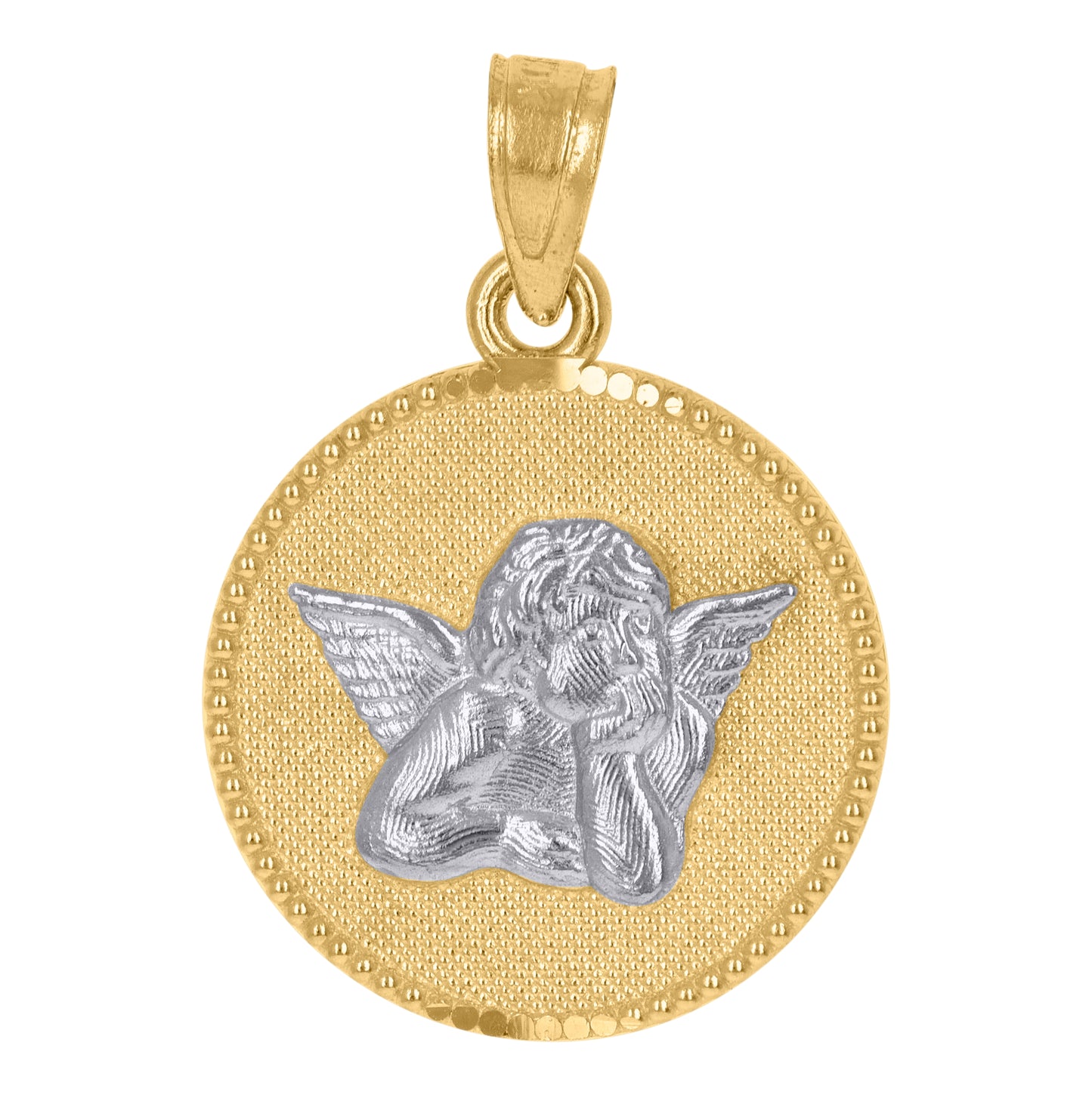 10K Gold Two-Tone Textured Womens Angel Religious Charm Pendant