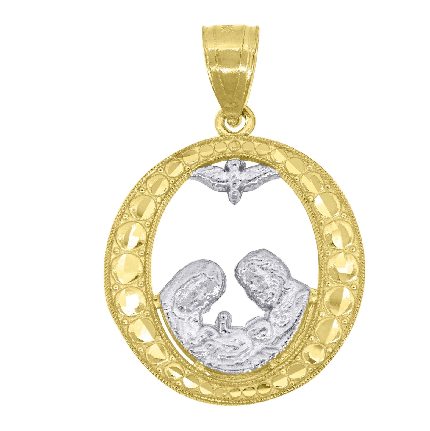 10K Gold Two-Tone Textured Unisex Baptism Religious Charm Pendant