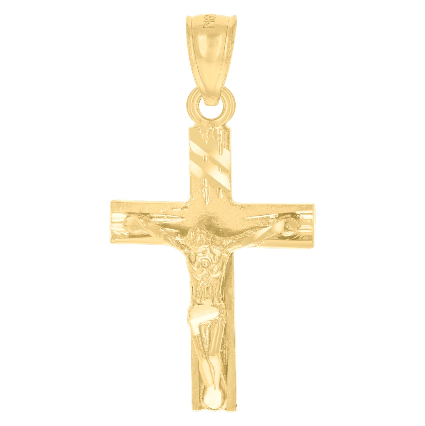 14K Yellow Gold Unisex Diamond-Cut Cross Crucifix Ht:28.5Mm Religious Pendant Charm