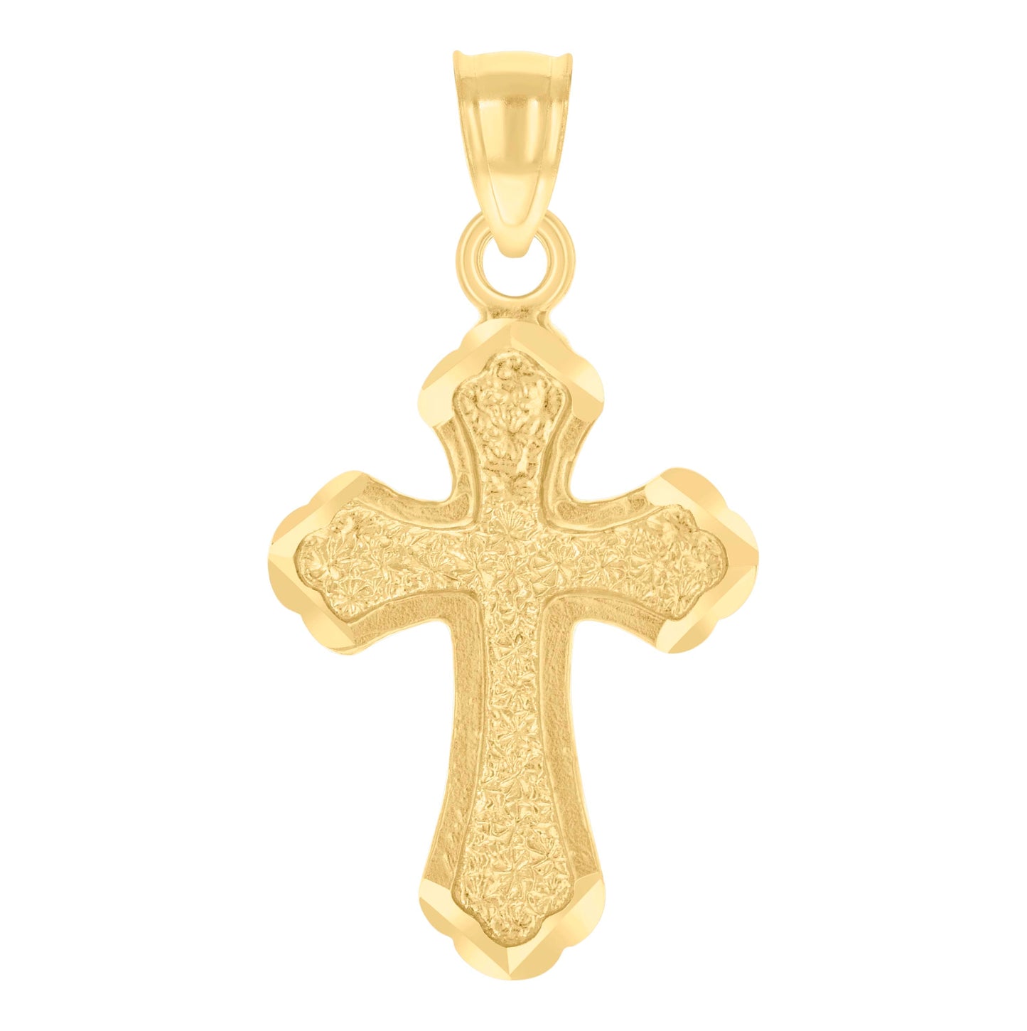 14K Yellow Gold Unisex Diamond-Cut Cross Ht:28.2Mm Religious Pendant Charm