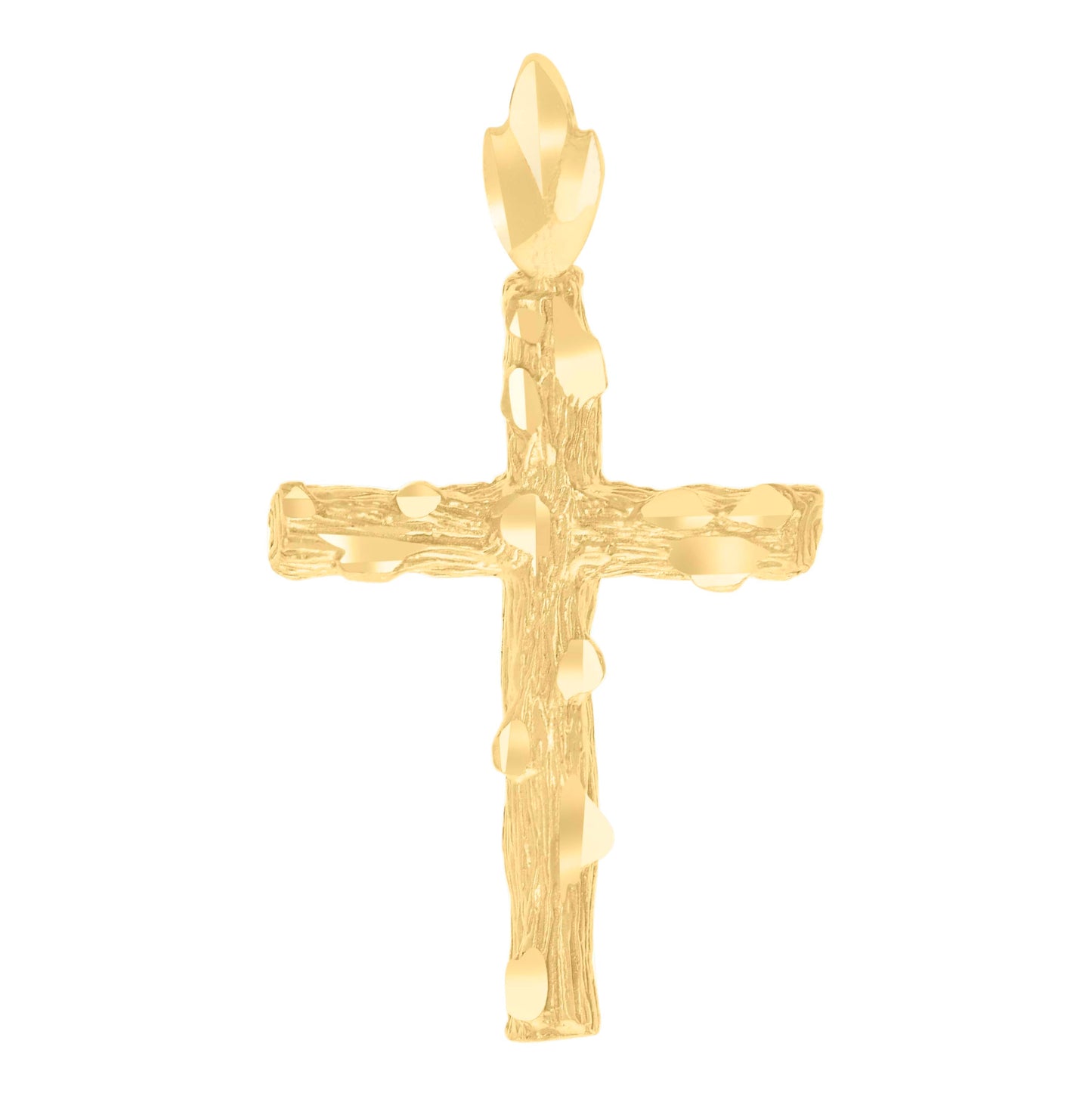 14K Yellow Gold Unisex Diamond-Cut Cross Ht:28.1Mm Religious Pendant Charm
