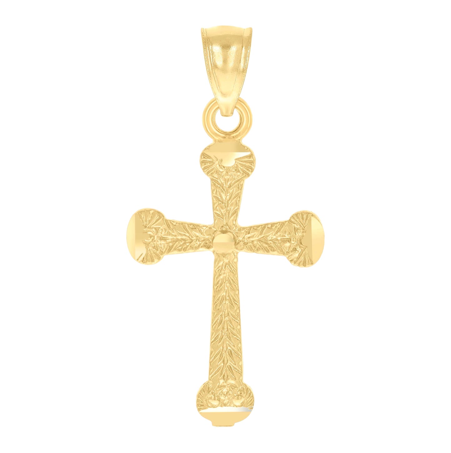 14K Yellow Gold Unisex Diamond-Cut Cross Ht:30.4Mm Religious Pendant Charm