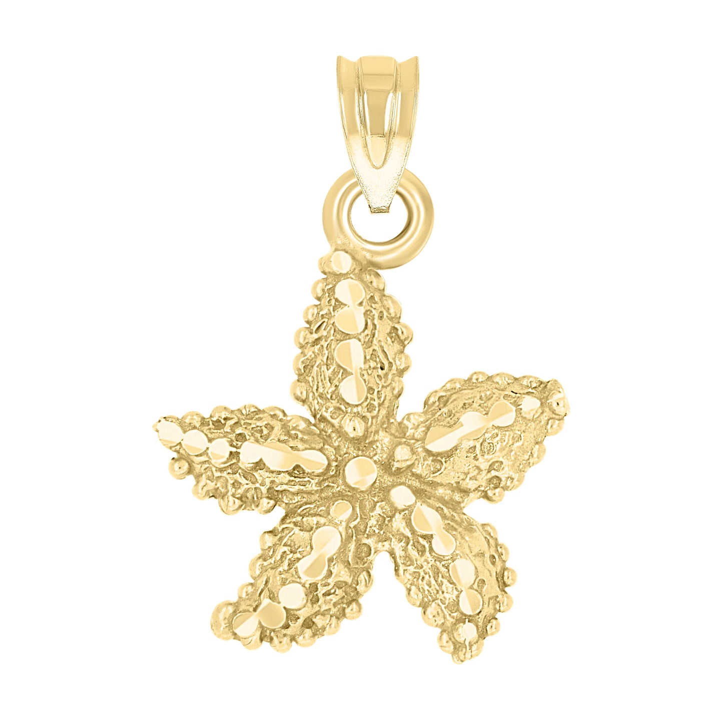 14K Yellow Gold Unisex Diamond-Cut Star Fish Animal Ht:20.5Mm Pendant Charm