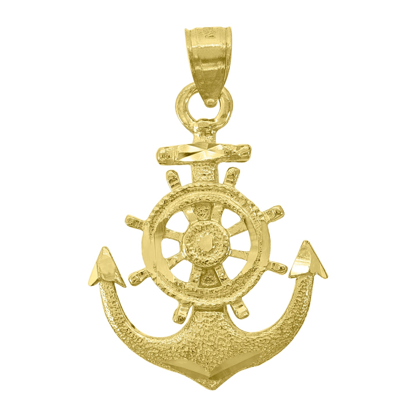 14K Yellow Gold Unisex Diamond-Cut Anchor Religious Ht:28.6Mm Pendant Charm