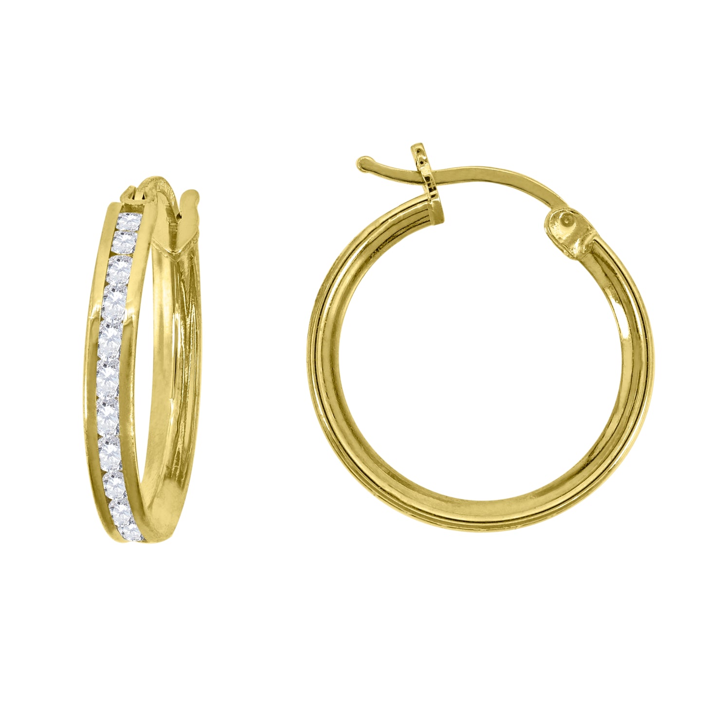 14K Yellow Gold Unisex Single Row Cubic Zirconia Huggie Hoop 2Mm Earrings