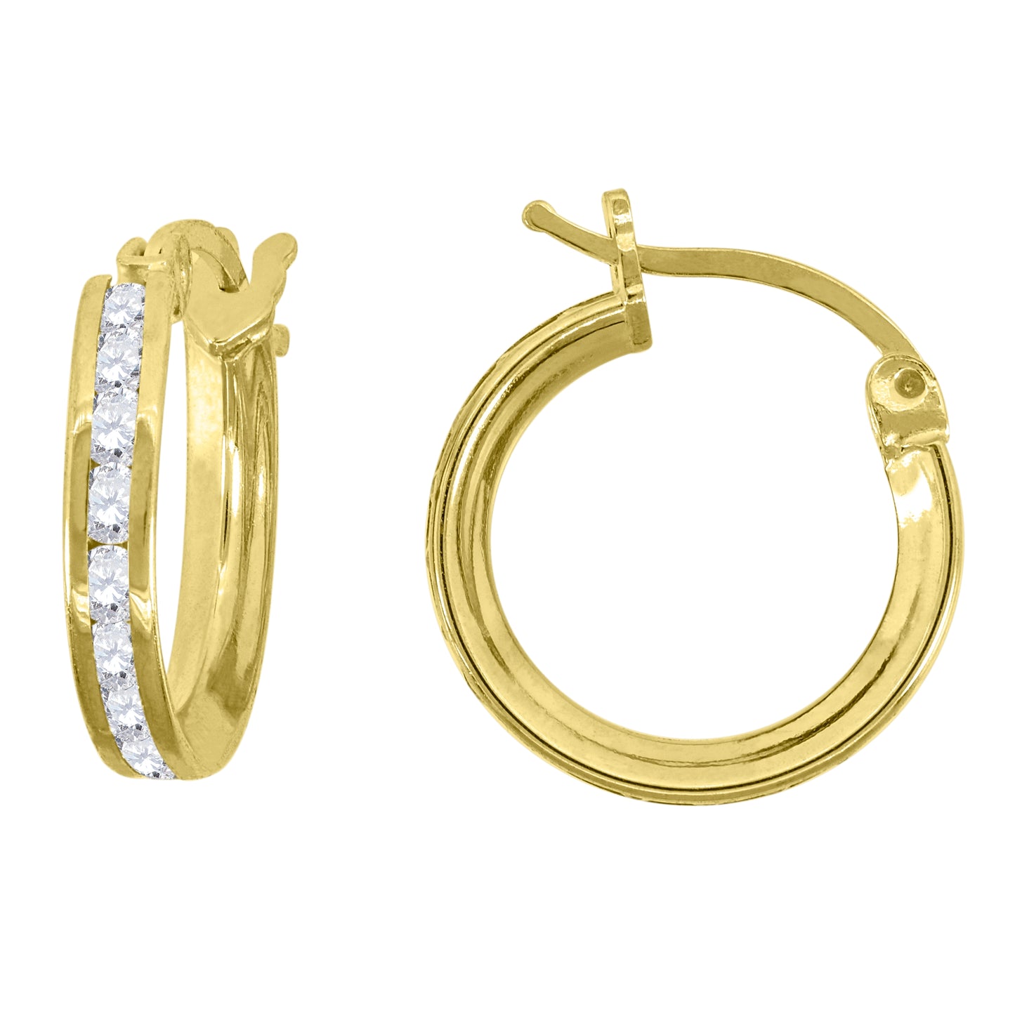 14K Yellow Gold Unisex Single Row Cubic Zirconia Huggie Hoop 2Mm Earrings