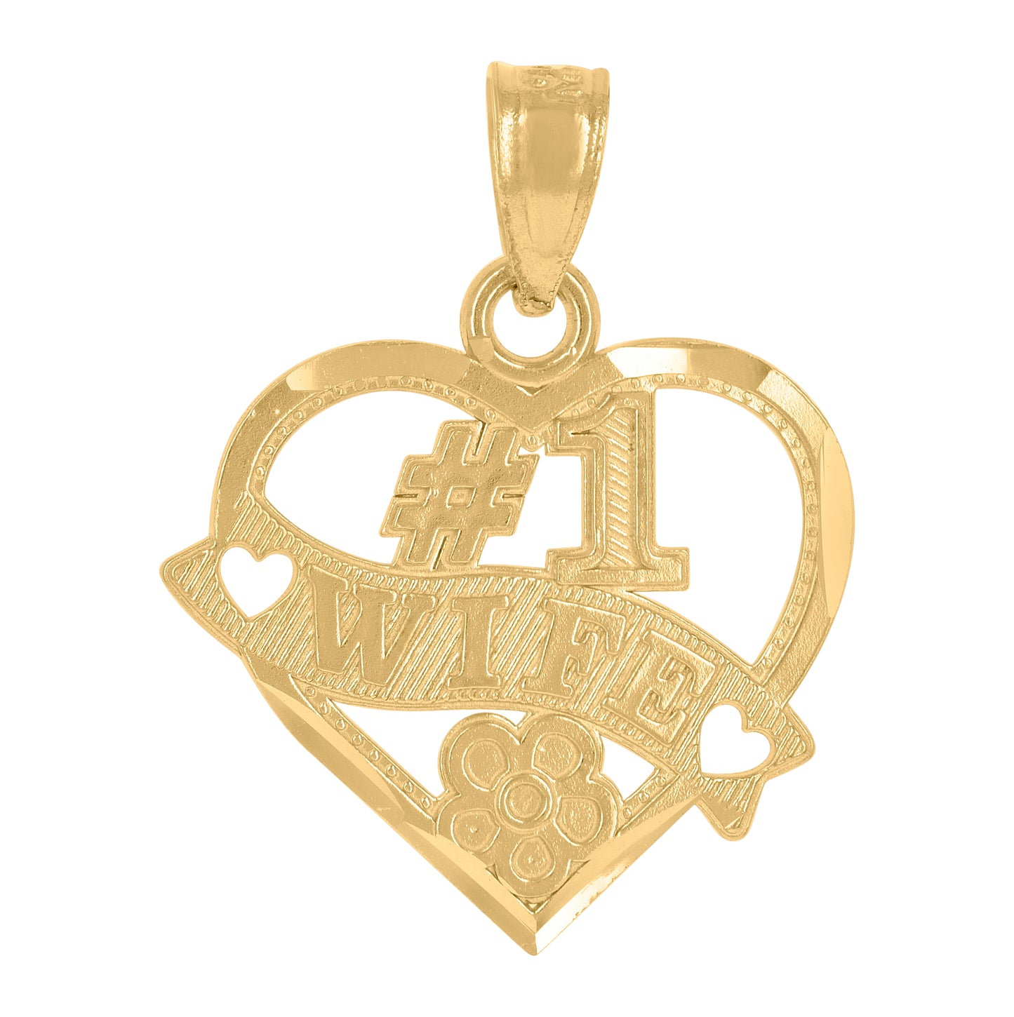 14K Yellow Gold Womens No. 1 Wife Heart Ht:21.2Mm Pendant Charm