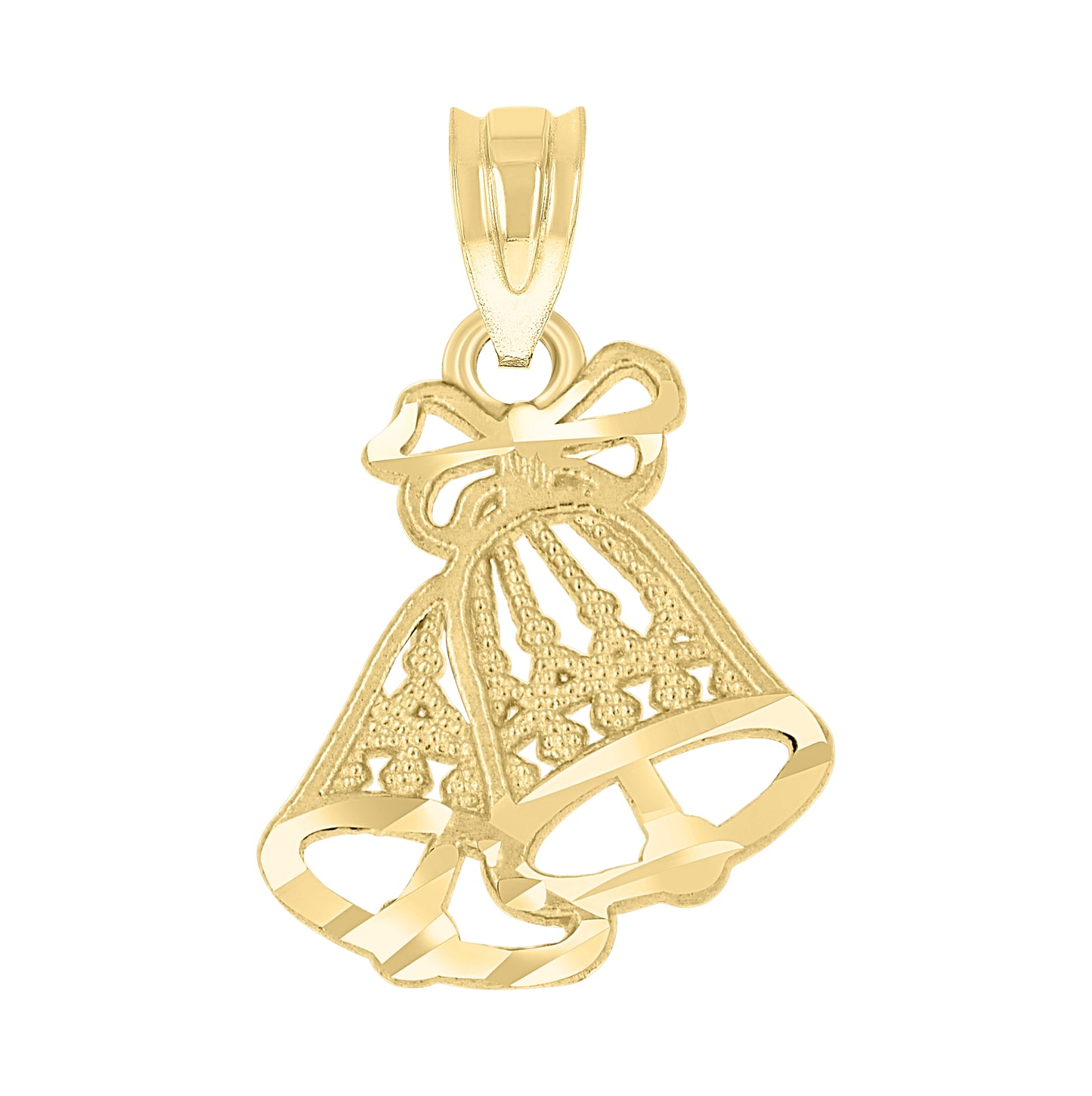 14K Gold Womens Yellow Diamond-Cut Christmas Bells Ht:20.1Mm Fashion Pendant Charm