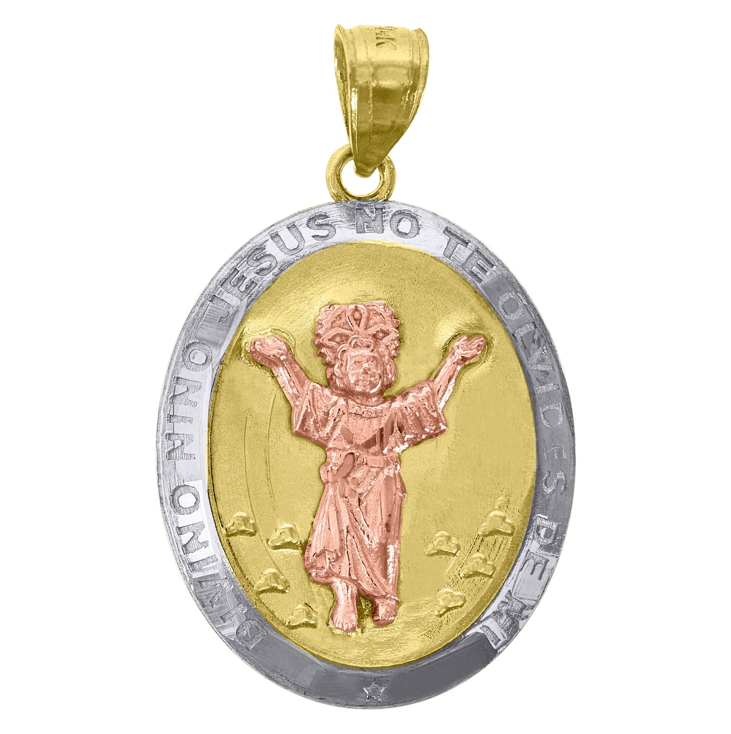 14K Gold Womens Tri-Color Jesus No Te Olvides De Mi Religious Ht:29.7Mm Pendant Charm