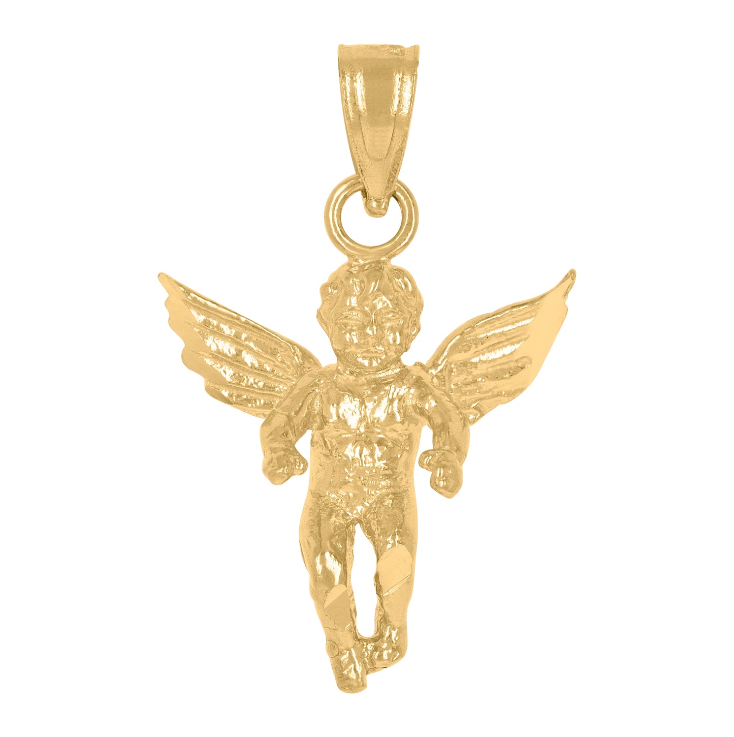 14K Yellow Gold Womens Flying Angel Religious Pendant Charm