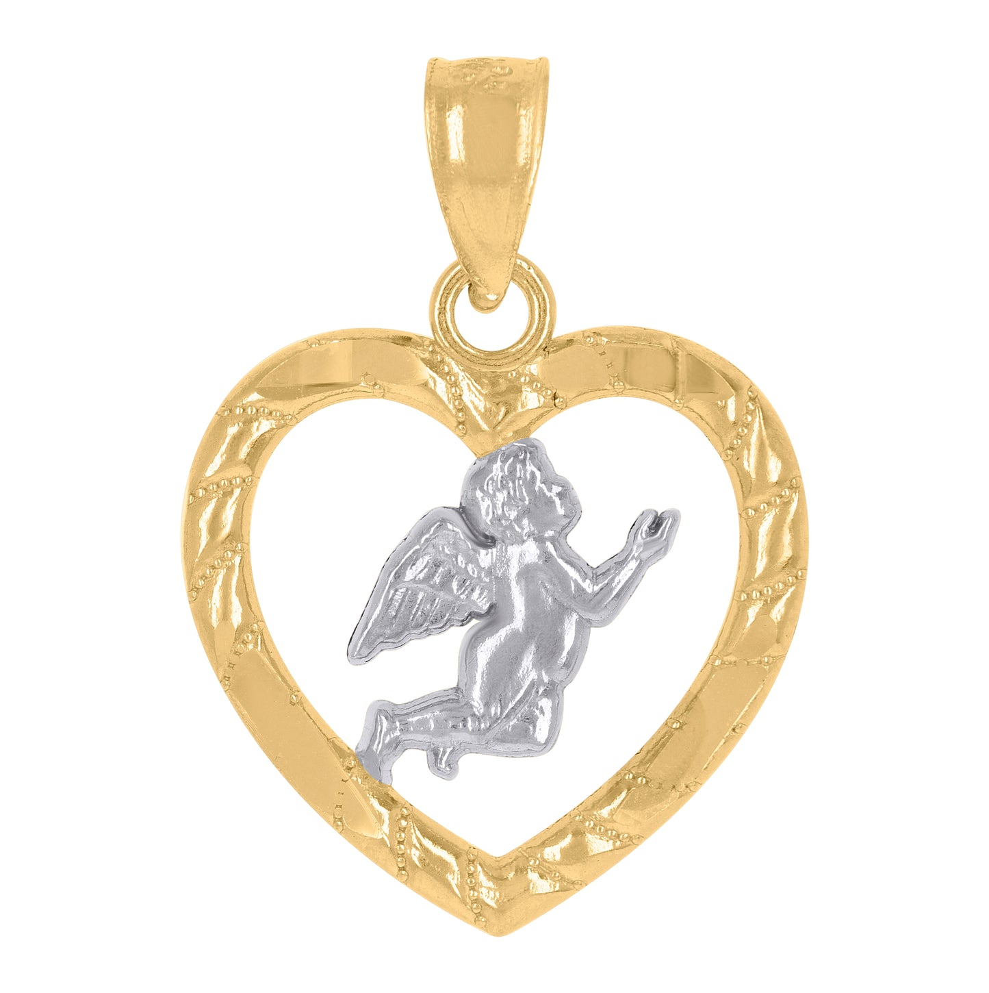 14K Gold Womens Two-Tone Angel Heart Ht:20.7Mm Religious Pendant Charm