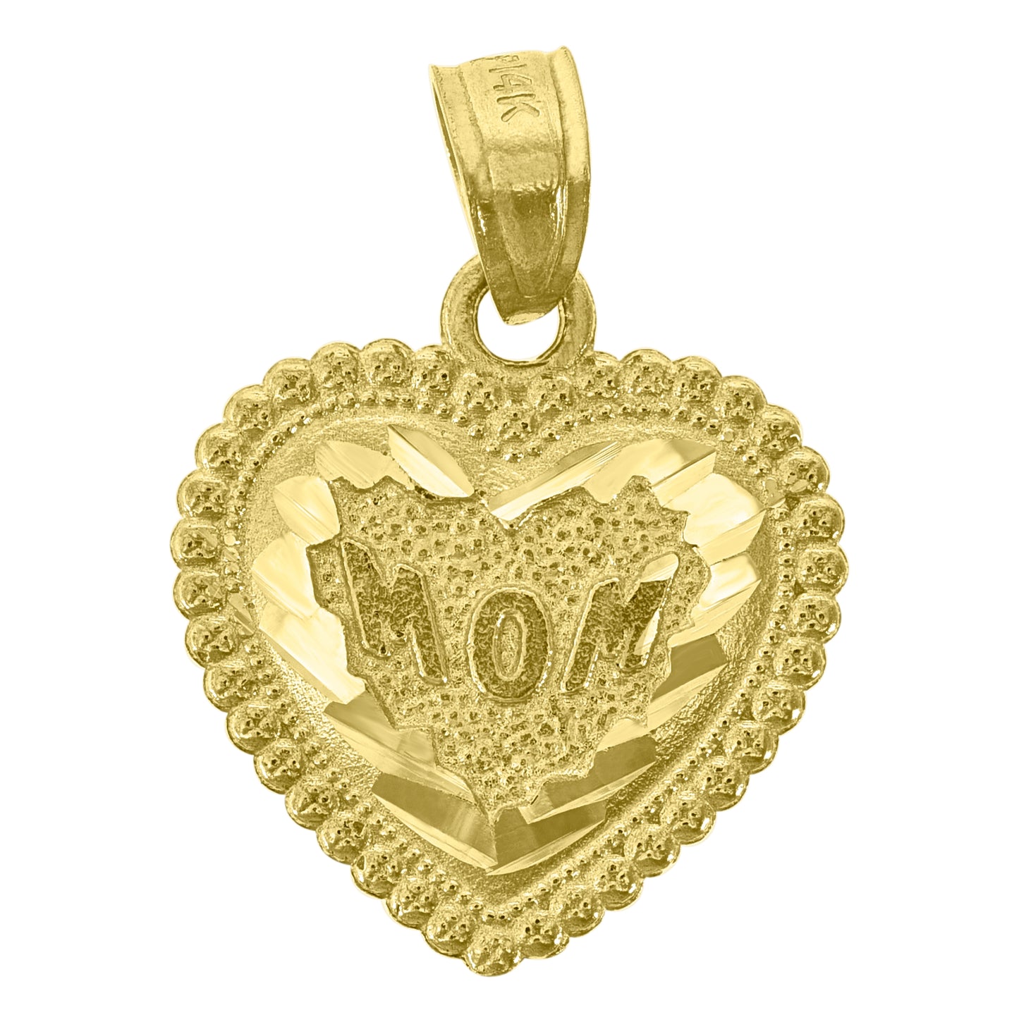 14K Yellow Gold Womens Diamond-Cut Mom Heart Ht:18.8Mm Pendant Charm