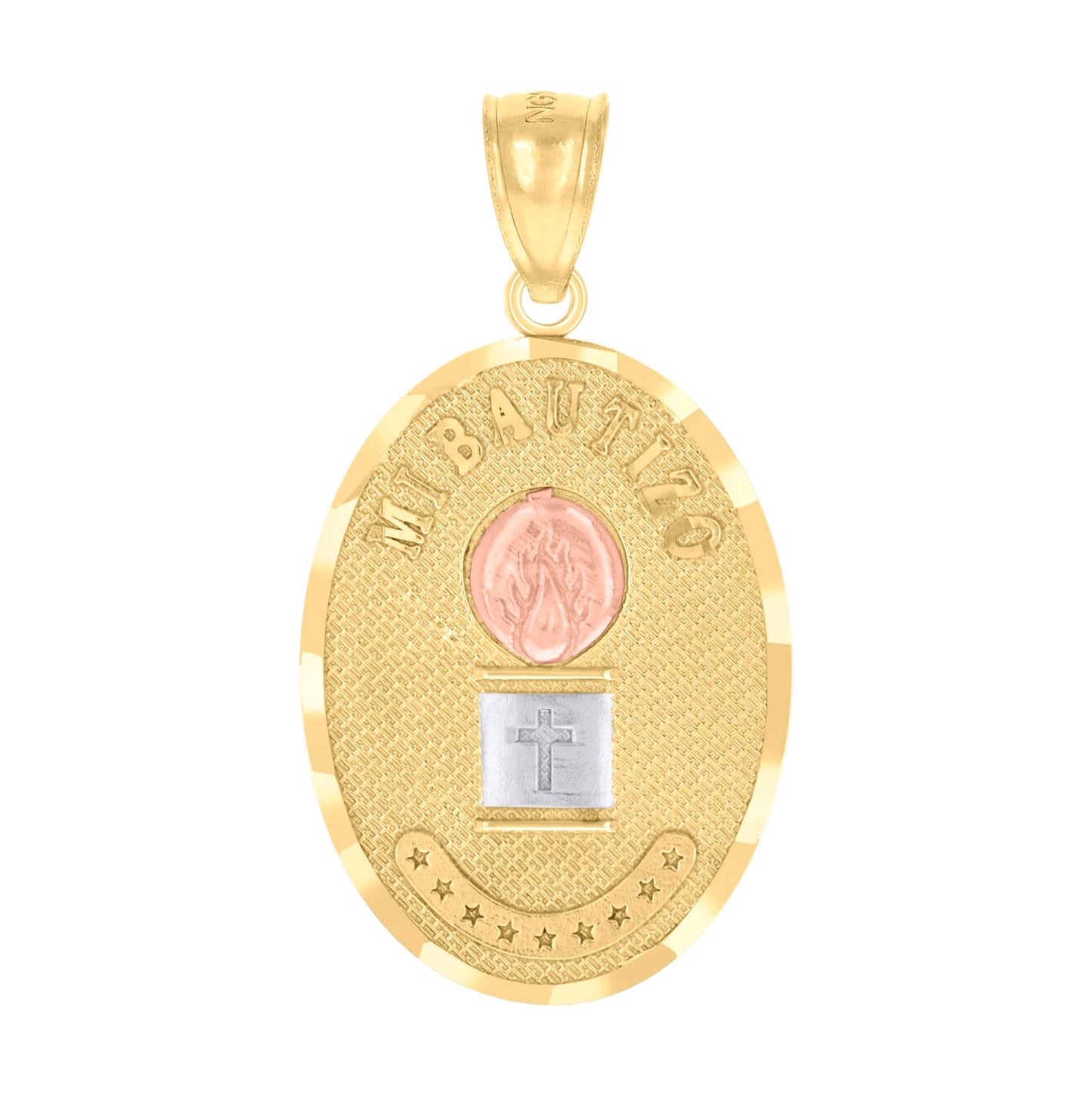 14K Gold Unisex Two-Tone Diamond-Cut Cross Mi Bautizo My Baptism Ht:28Mm Pendant Charm