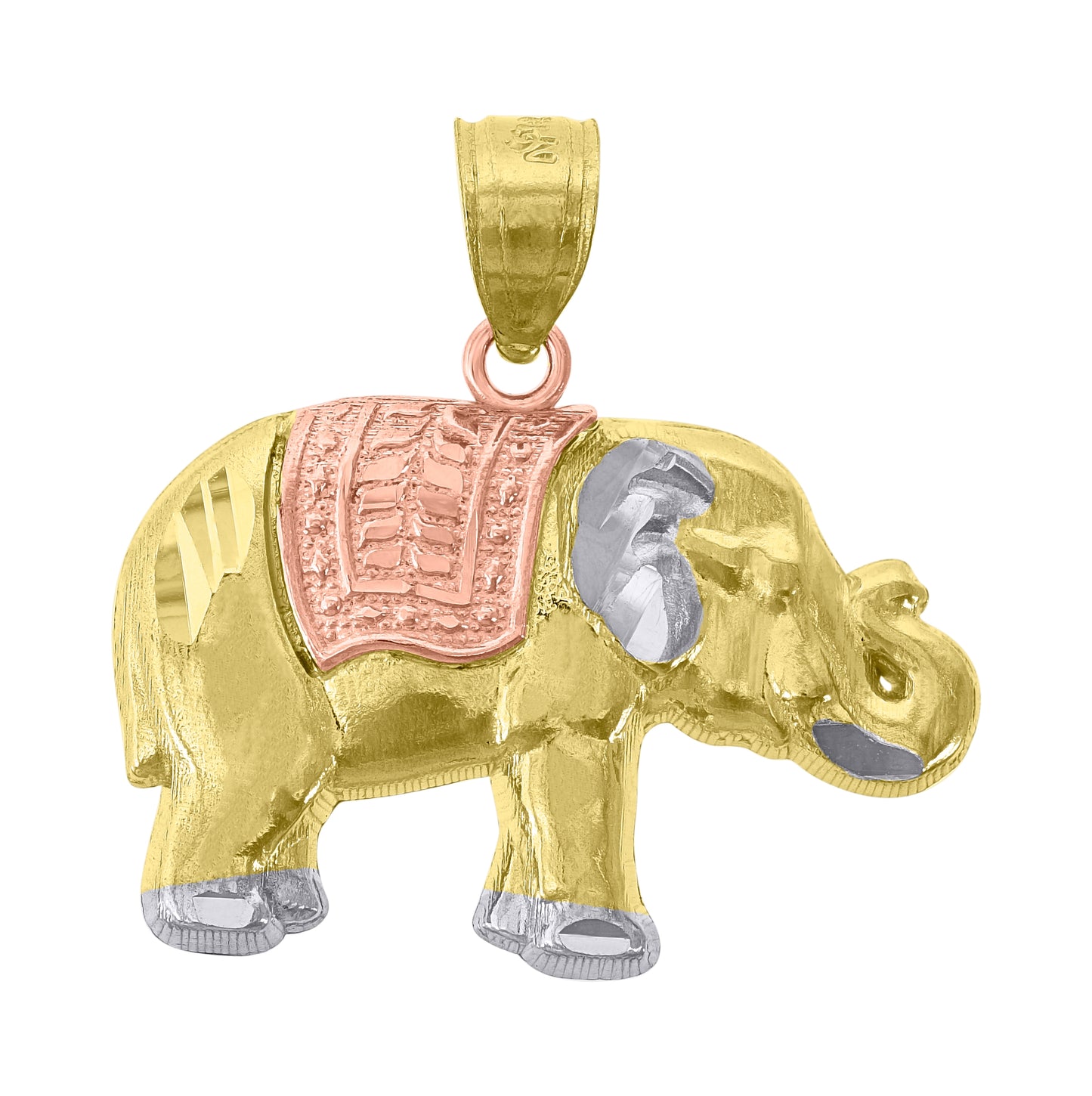 14K Gold Unisex Tri-Color Elephant Ht:22.3Mm Pendant Charm
