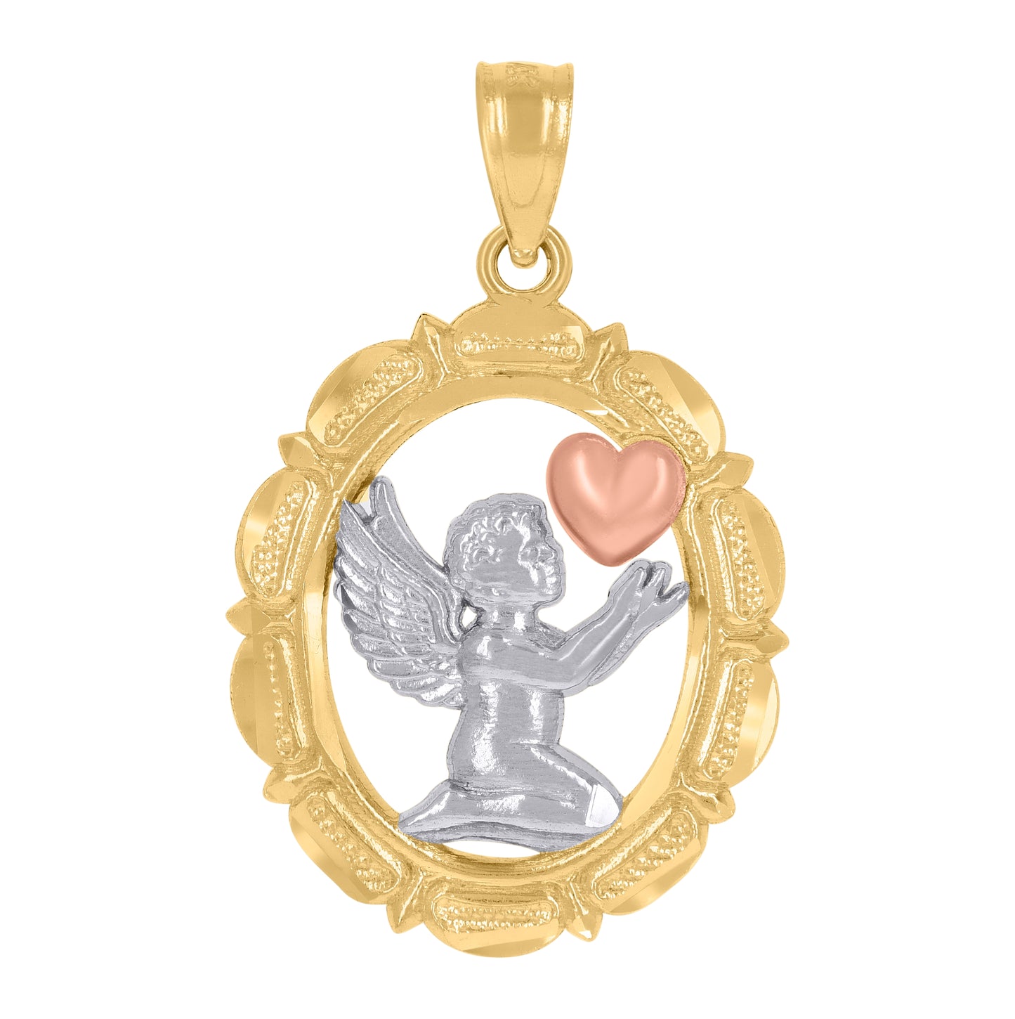 14K Gold Womens Tri-Color Heart Flower Ht:32.1Mm Pendant Charm