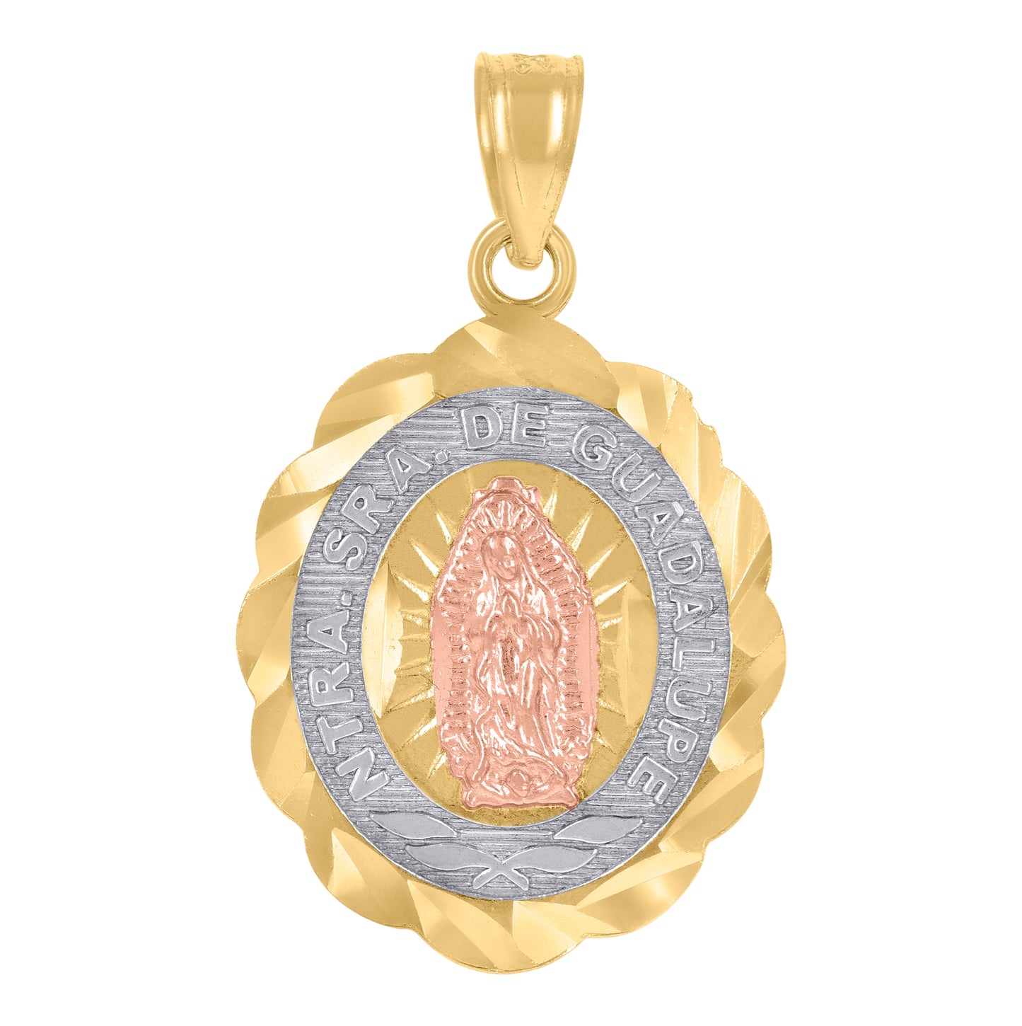 14K Gold Womens Tri-Color Diamond-Cut Ntra Sra De Guadalupe Ht:25.3Mm Pendant Charm