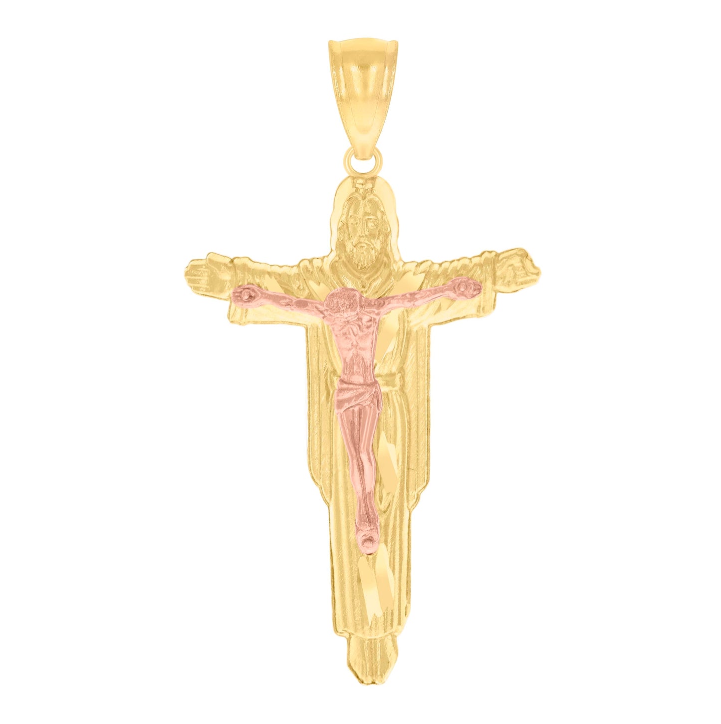 14K Gold Womens Two-Tone Crucifix Jesus Religious Ht:48.5Mm Pendant Charm