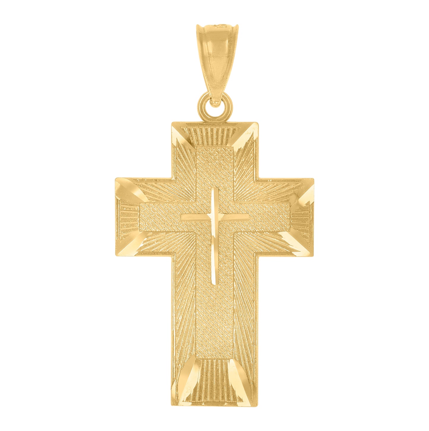 14K Yellow Gold Womens Diamond-Cut Cross Ht:32.7Mm Religious Pendant Charm
