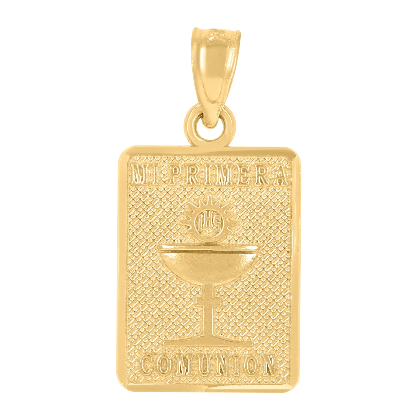 14K Yellow Gold Womens Diamond-Cut Mi Primera Communion Ceremony Rectangle Religious Pendant Charm