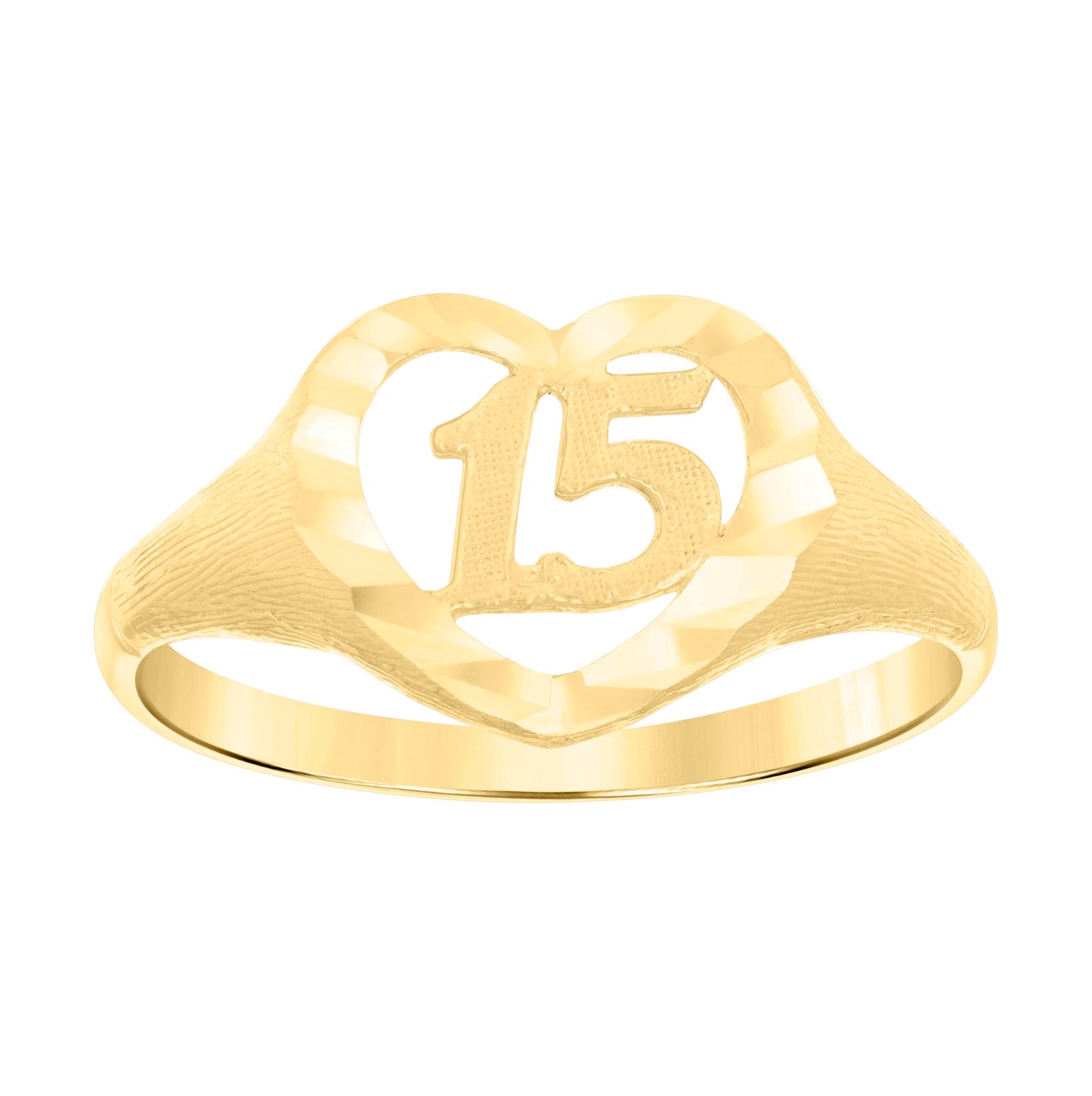 14K Gold Womens Two-Tone Diamond-Cut 15 Anos Heart Size 7 Quinceanera Ring Band