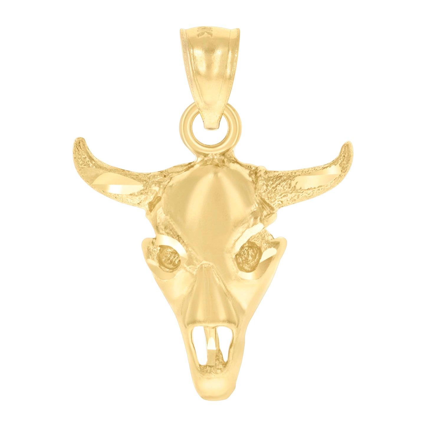 14K Yellow Gold Womens Bull Skull Animal Ht:24.1Mm Good Luck Pendant Charm