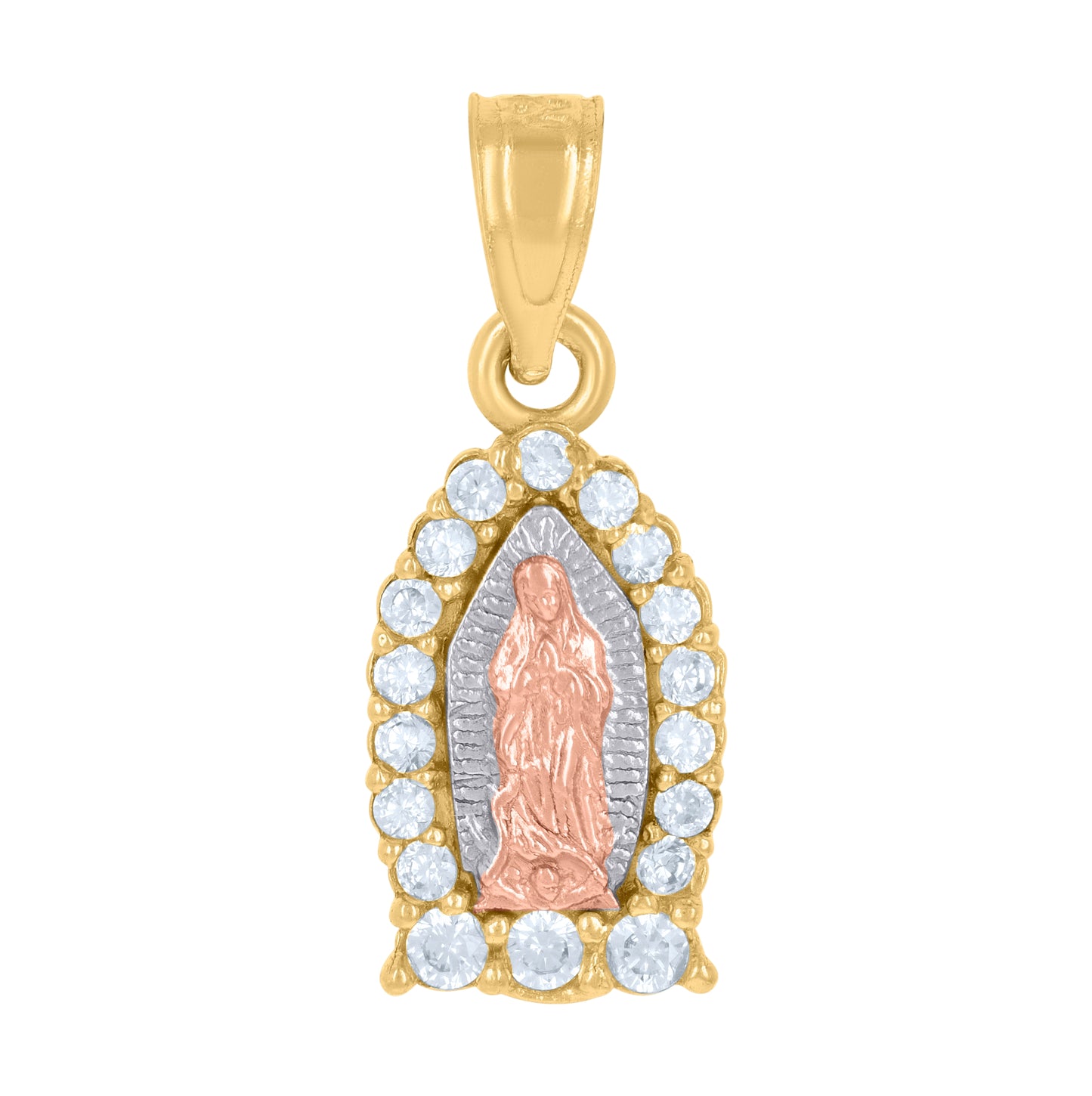 14K Gold Womens Tri-Color Cubic-Zirconia Guadalupe Mary Religious Ht:19.1Mm Pendant Charm