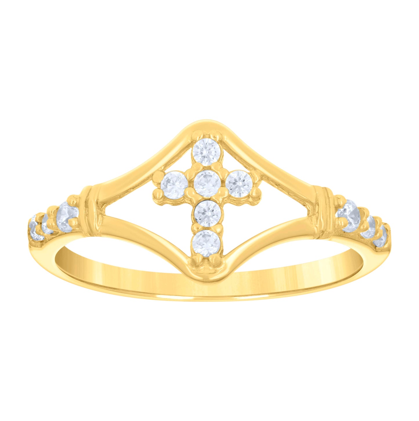 14K Yellow Gold Womens Cubic-Zirconia Cross Size 7 Religious Ring Band