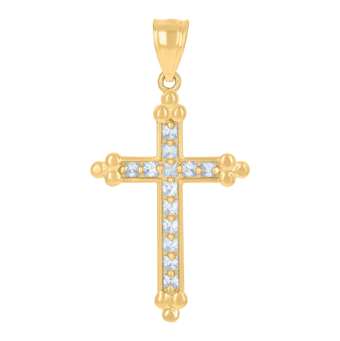 14K Yellow Gold Unisex Cubic-Zirconia Cross Religious Ht:38.3Mm Pendant Charm