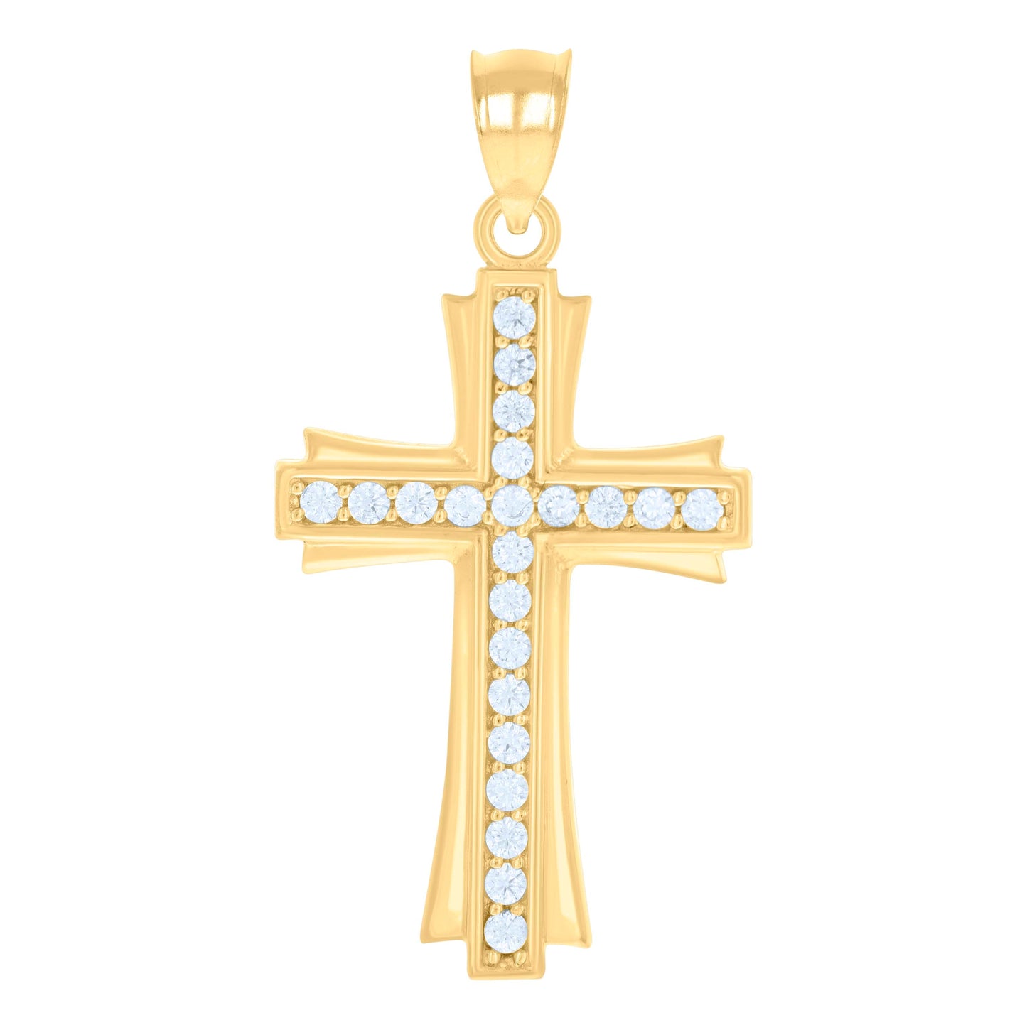 14K Gold Unisex Two-Tone Cubic-Zirconia Cross Religious Pendant Charm
