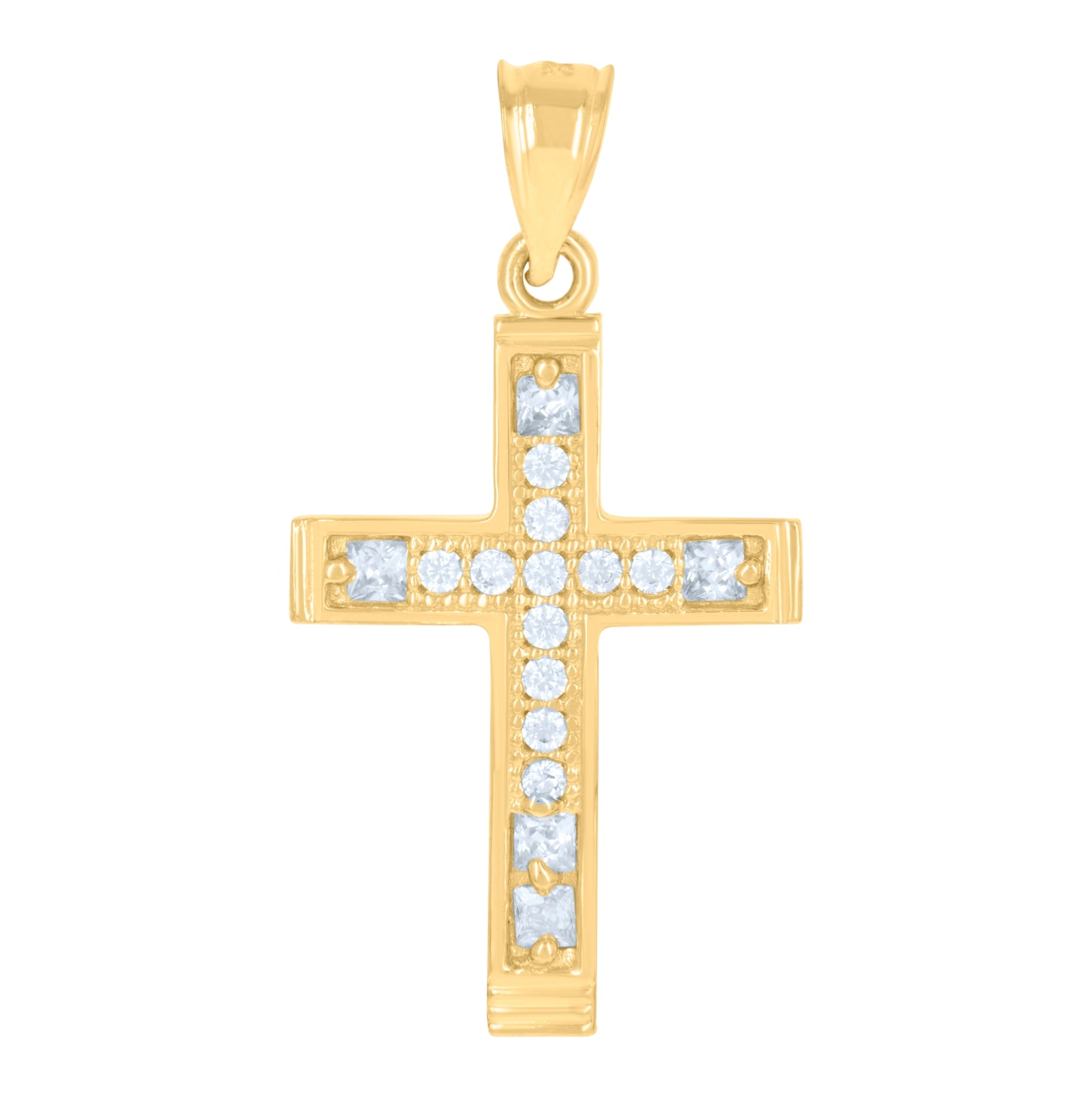 14K Two-Tone Gold Unisex Cubic-Zirconia Cross Religious Ht:31.4Mm Pendant Charm