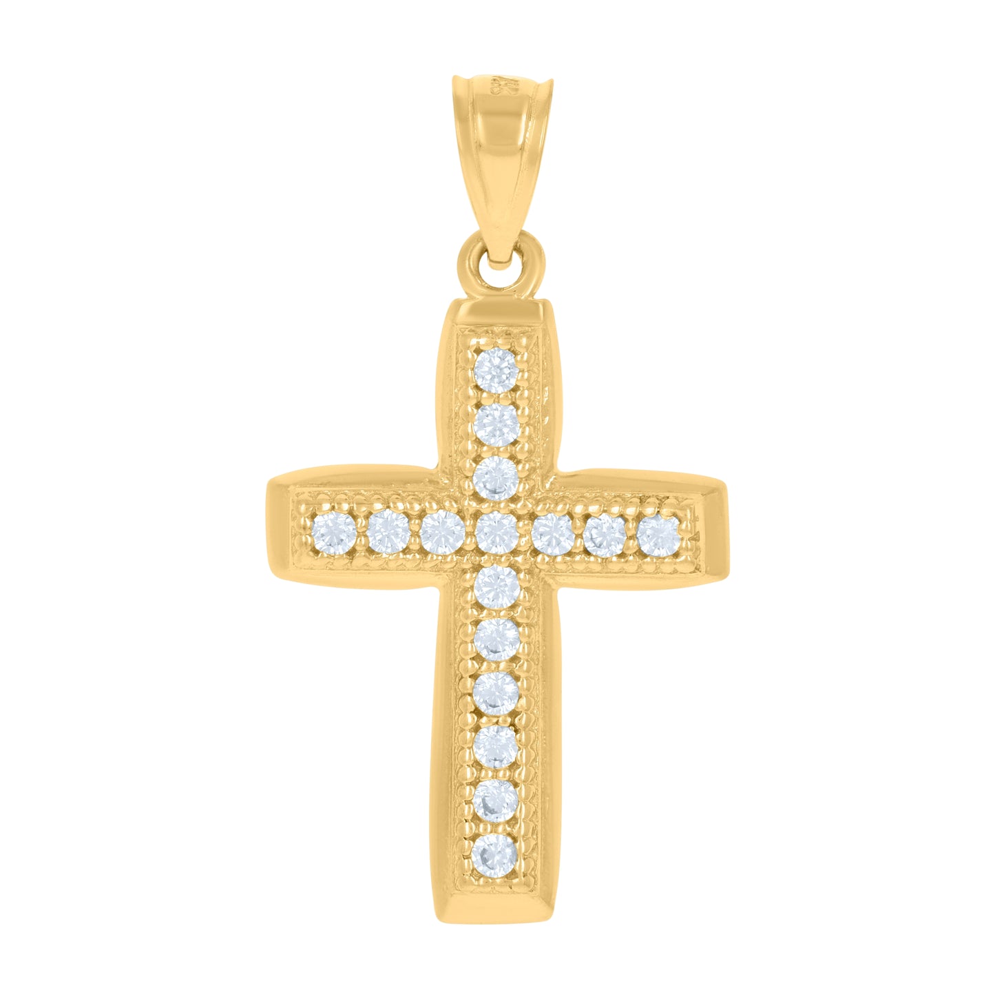 14K Gold Unisex Two-Tone Diamond-Cut Cross Ht:30.2Mm Religious Pendant Charm
