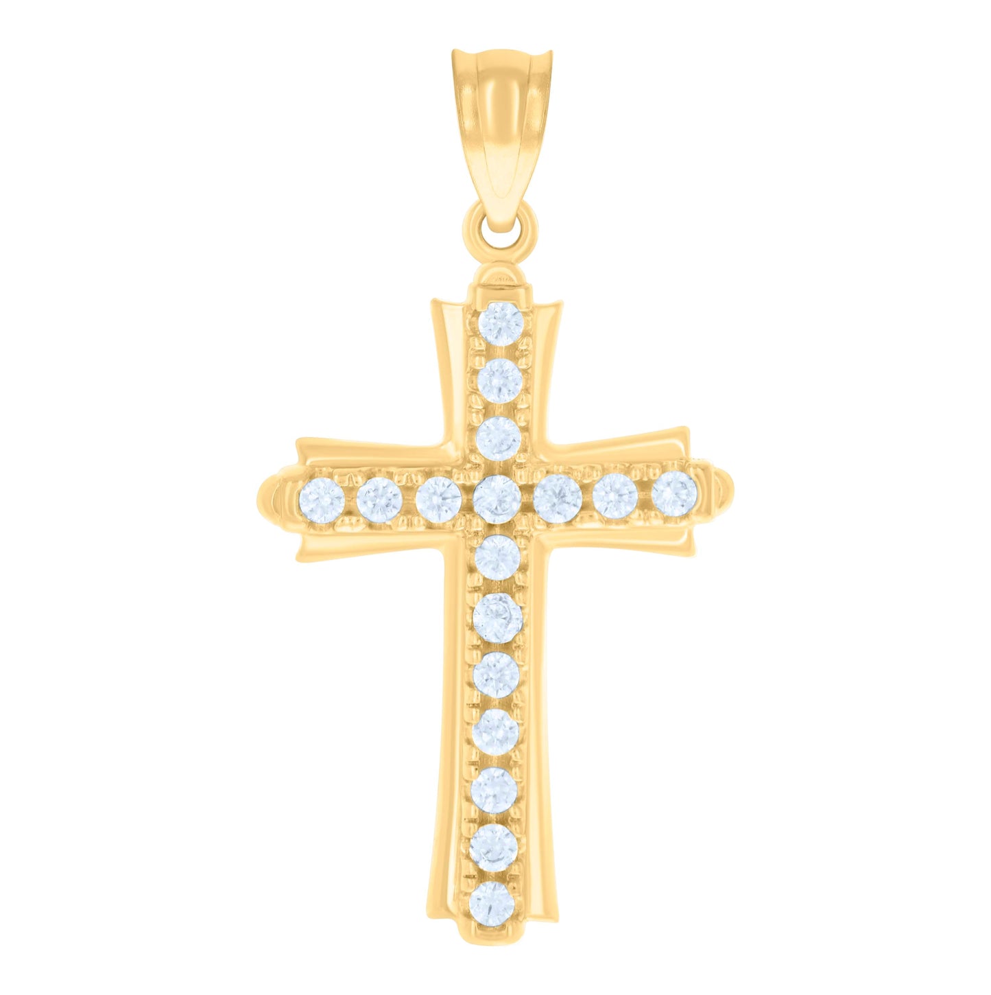 14K Gold Womens Two-Tone Diamond-Cut Cross Ht:28.2Mm Religious Pendant Charm